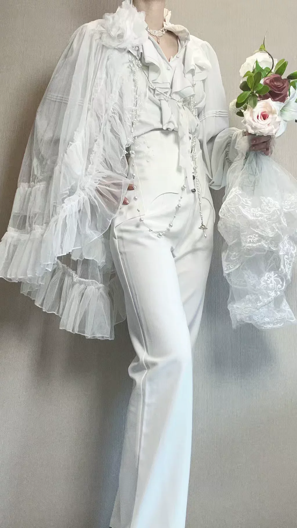 Earl of Drooping Wings - Ouji Lolita Flared Pants, Batwing Decoration - Image 29