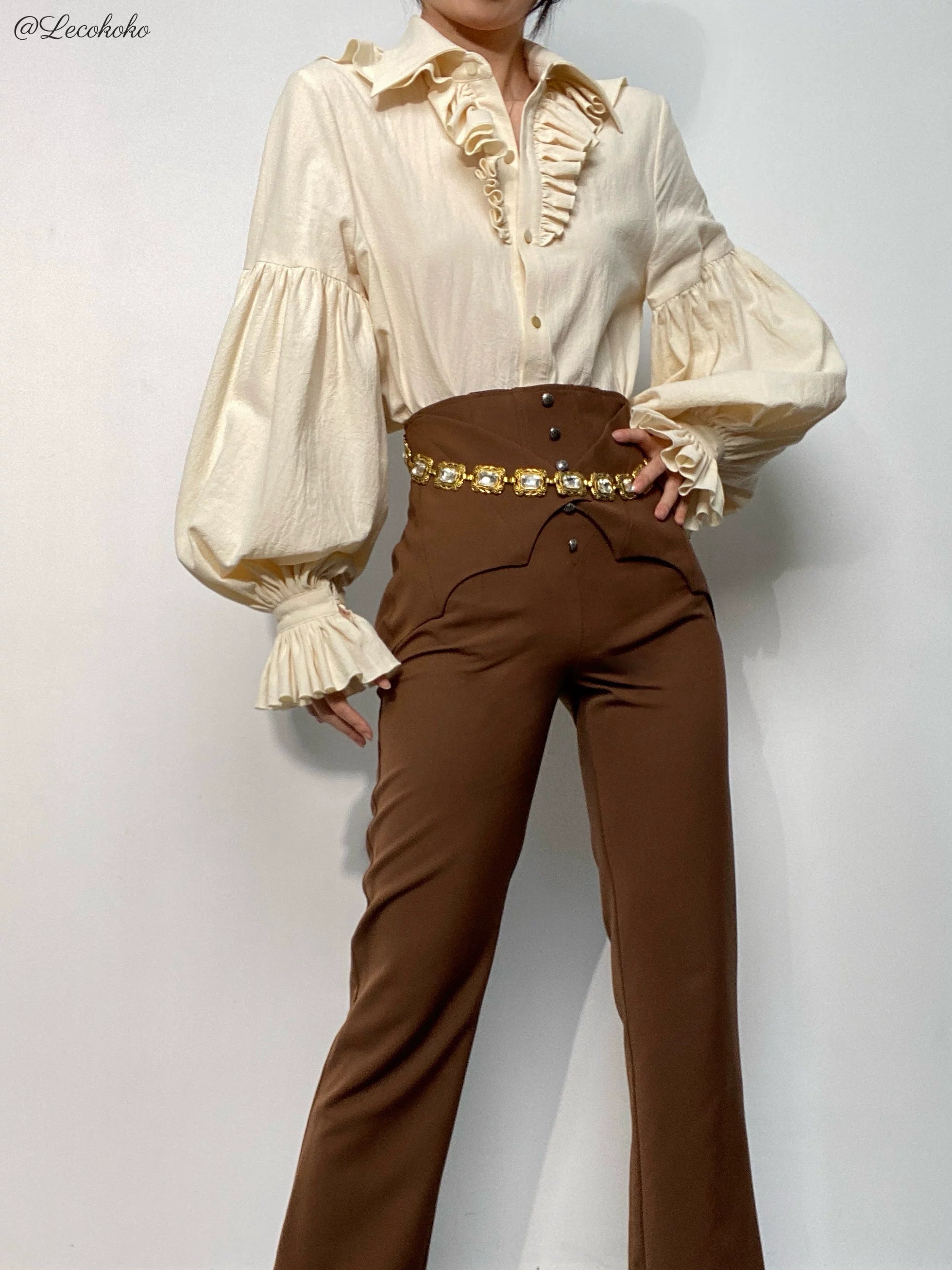 Earl of Drooping Wings - Ouji Lolita Flared Pants, Batwing Decoration - Image 32