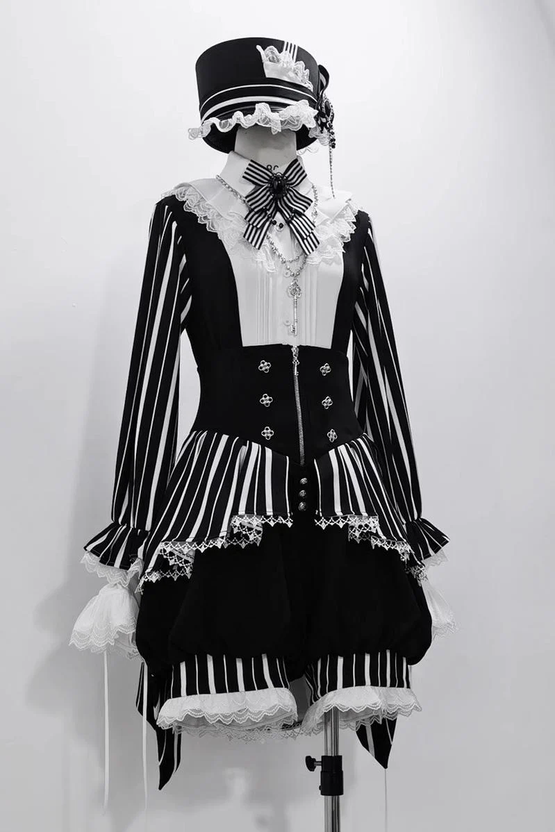 Fancy Trick - Ouji Lolita Long Sleeve Shirt Vintage Shorts Suit - Image 3