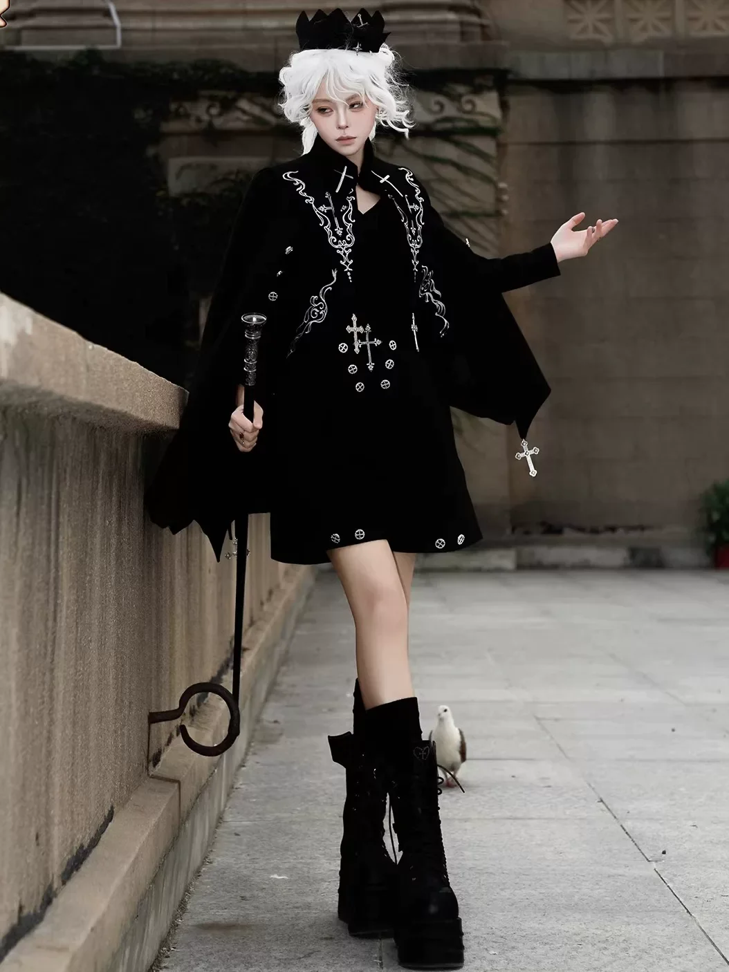 Nightfall - Ouji Lolita Outfit, Bat Wing Shaped Cape - Image 11