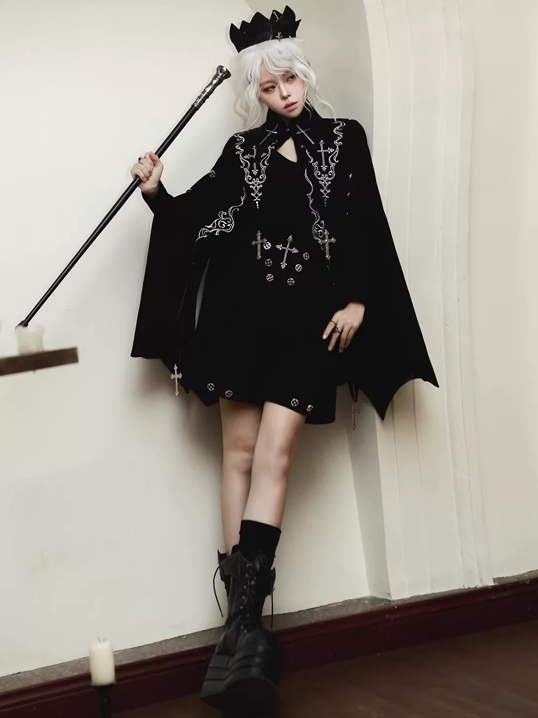 Nightfall - Ouji Lolita Outfit, Bat Wing Shaped Cape - Image 14