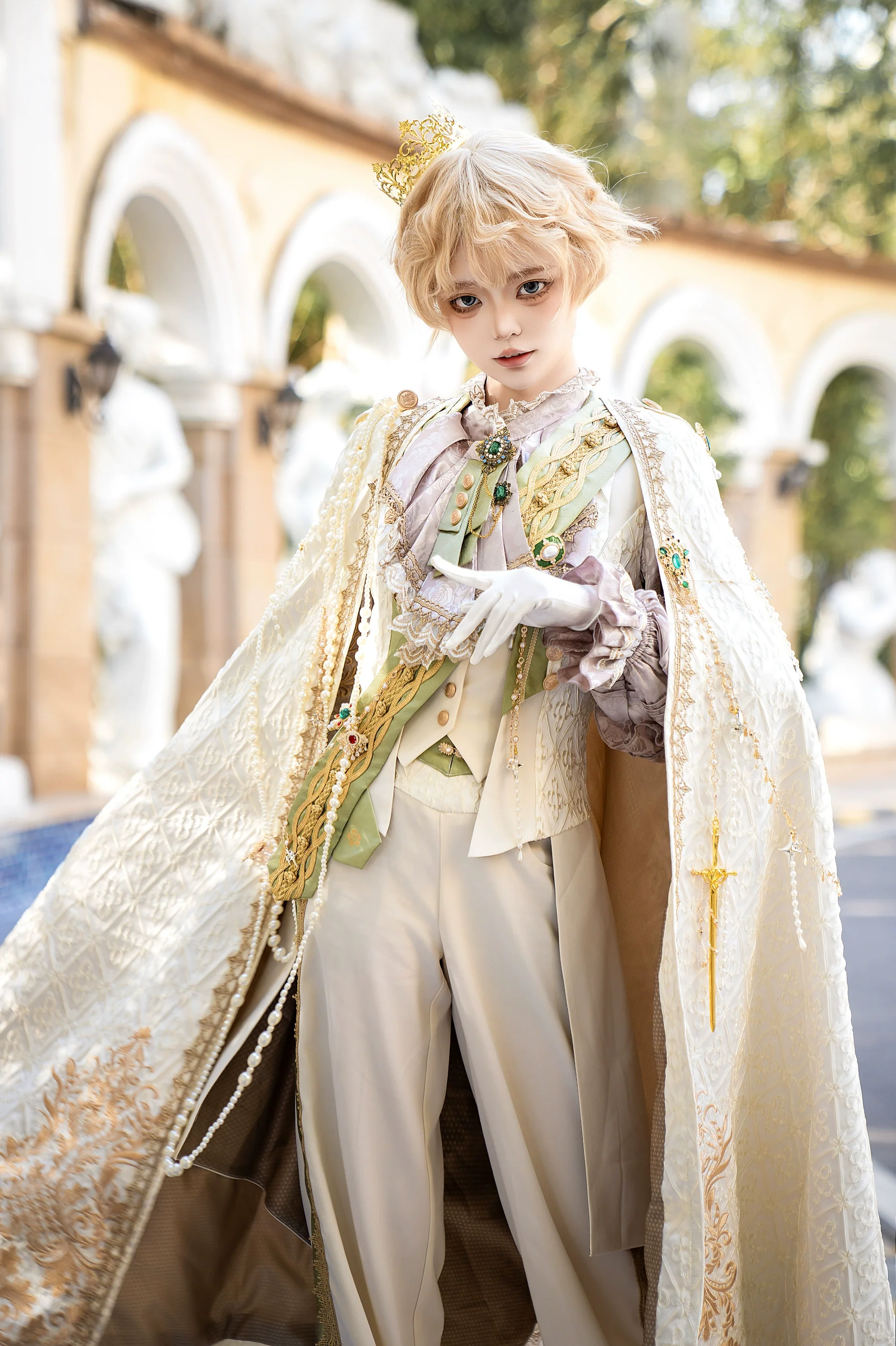 Narsesus - Ouji Lolita Pants Suit Retro European Prince Cape Shirt Vest - Image 3