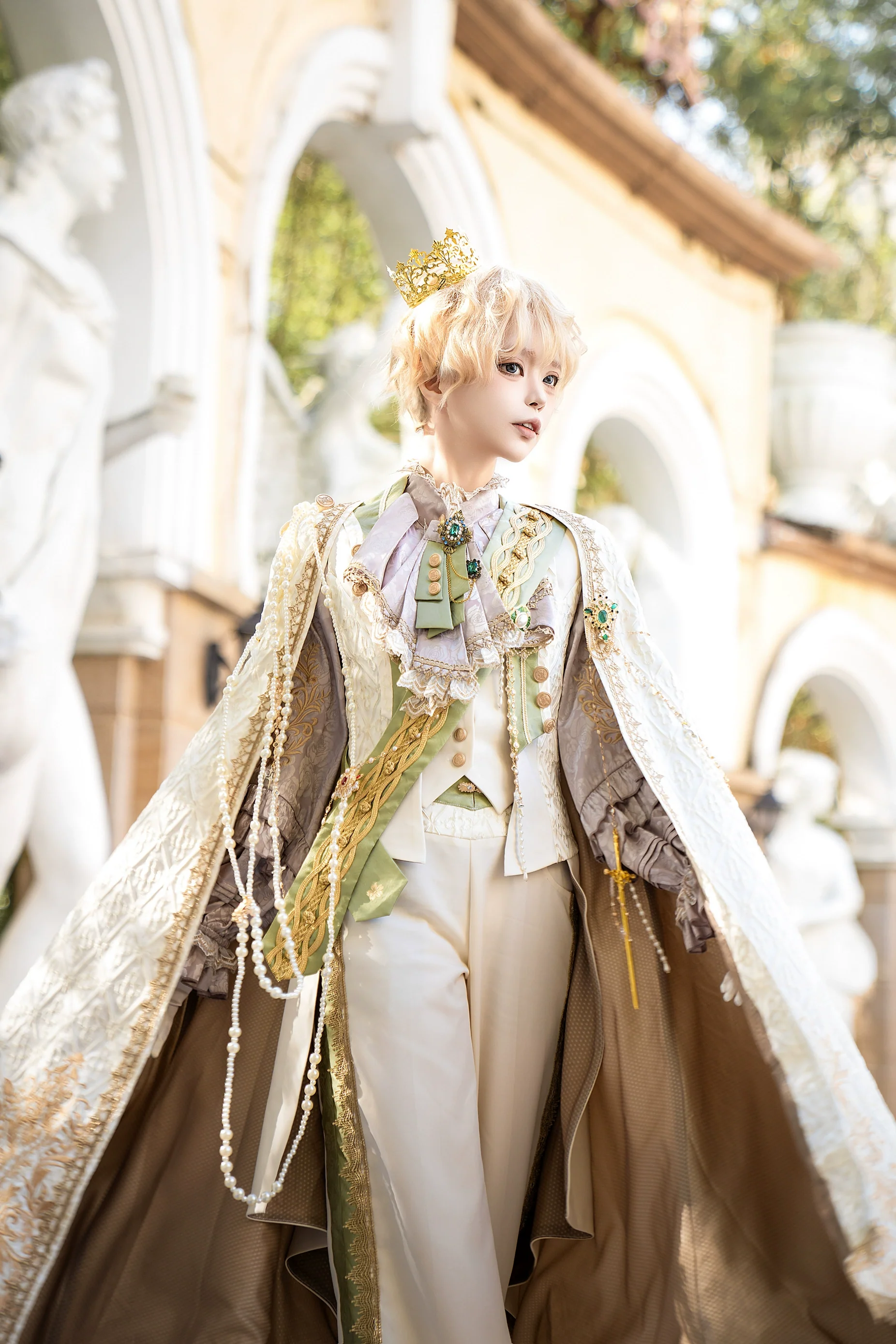 Narsesus - Ouji Lolita Pants Suit Retro European Prince Cape Shirt Vest - Image 4