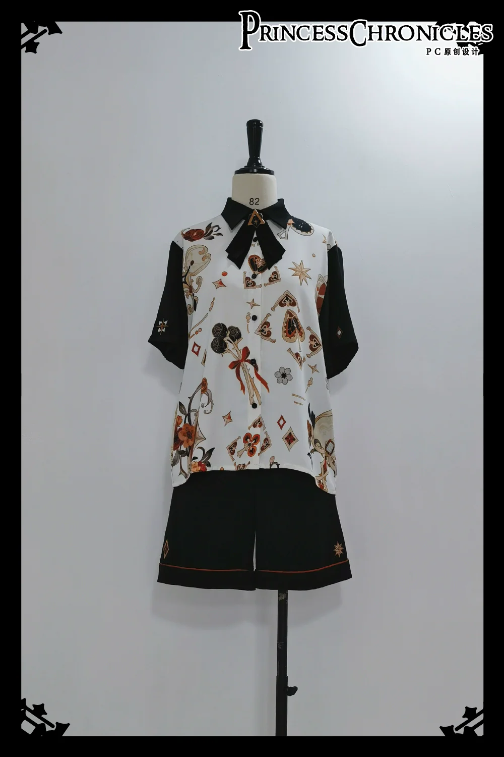 Floral Intoxication - Retro Ouji Lolita Shirt Floral Short Sleeve Shirt and Embroidered Black Shorts - Image 8