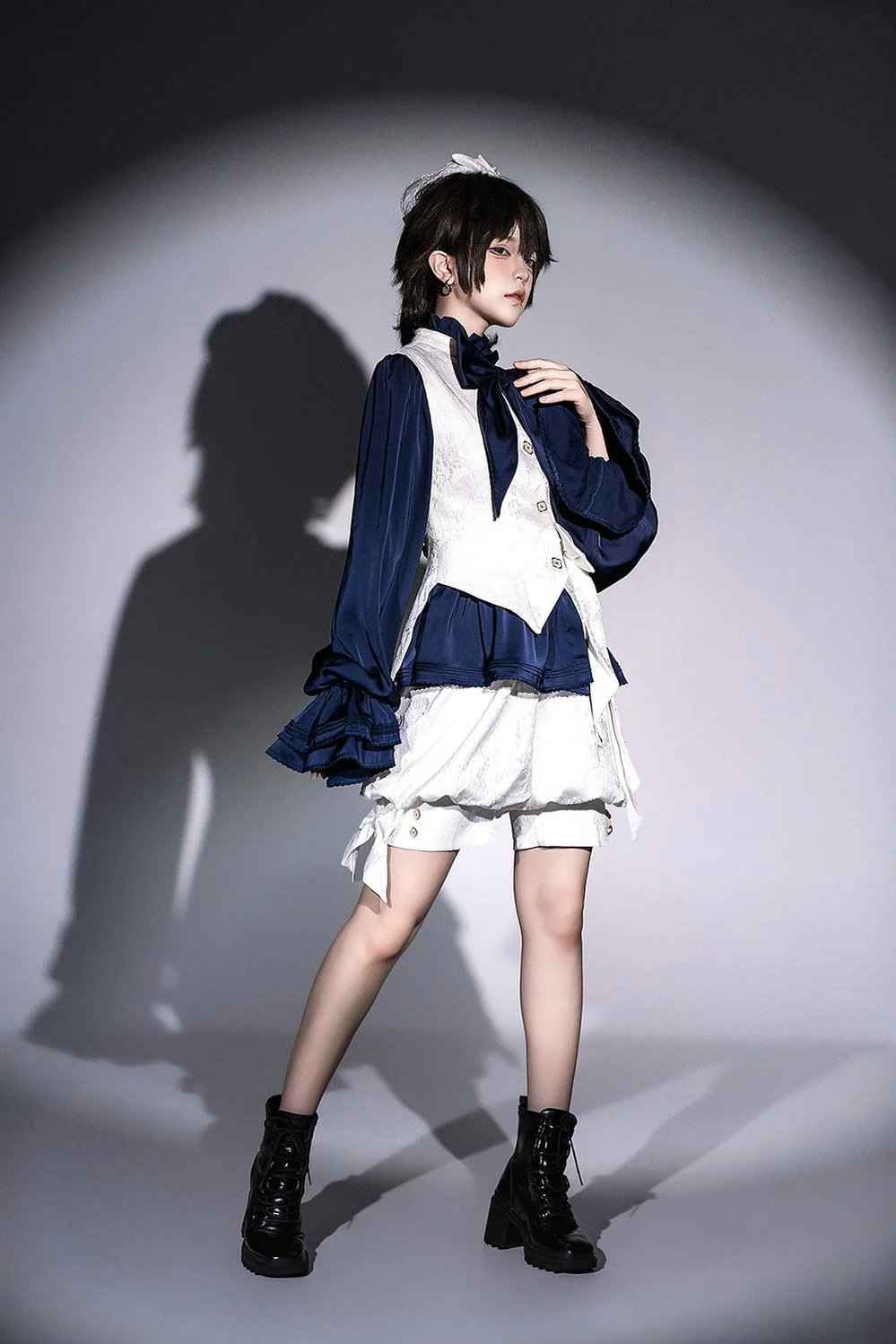 Rabbit Hunter - Ouji Lolita Shirt Sapphire Blue Long Sleeve Blouse - Image 2