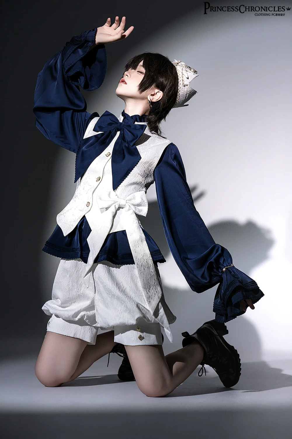 Rabbit Hunter - Ouji Lolita Shirt Sapphire Blue Long Sleeve Blouse - Image 5