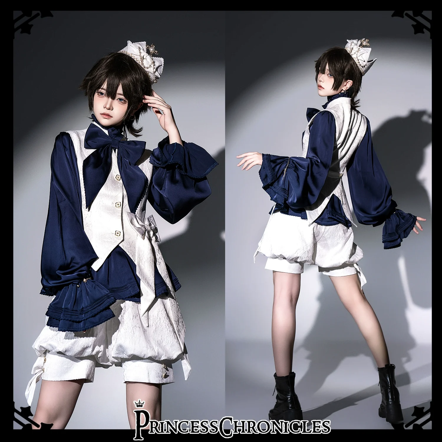 Rabbit Hunter - Ouji Lolita Shirt Sapphire Blue Long Sleeve Blouse - Image 7