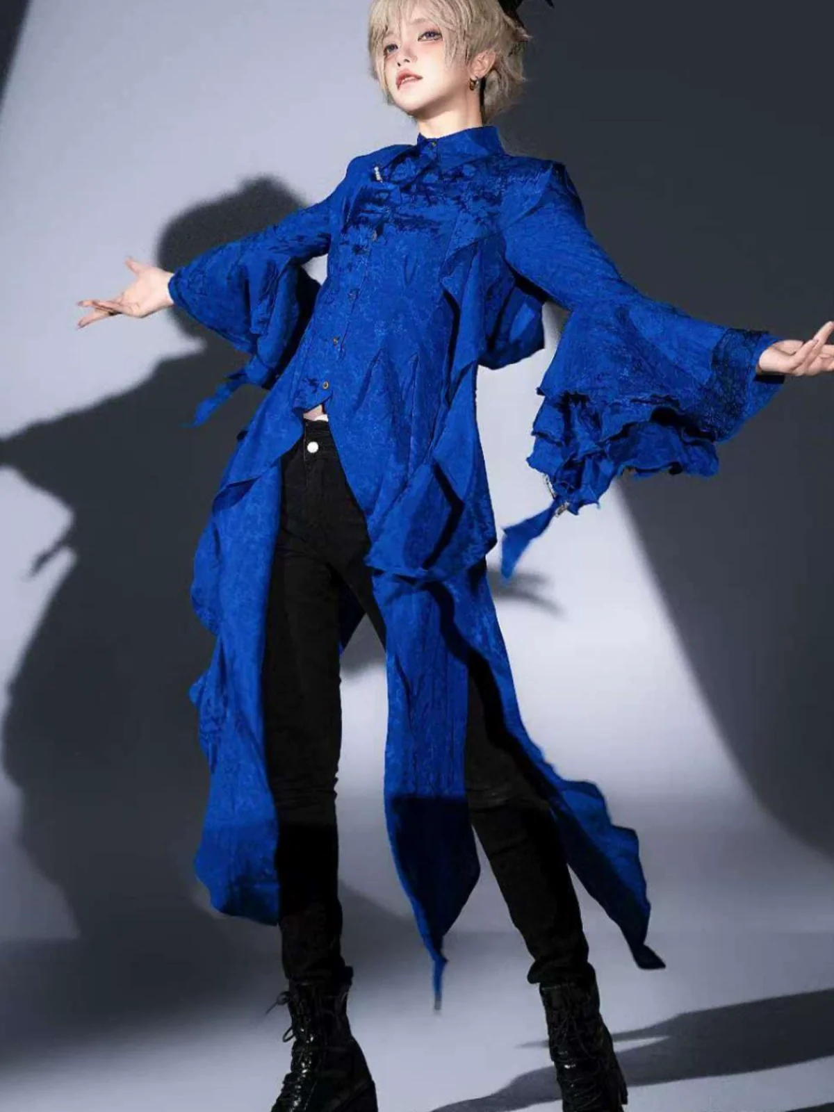 Camouflage Humanoid - Eerie Devour - Ouji Lolita Shirt with Irregular Hem - Image 7