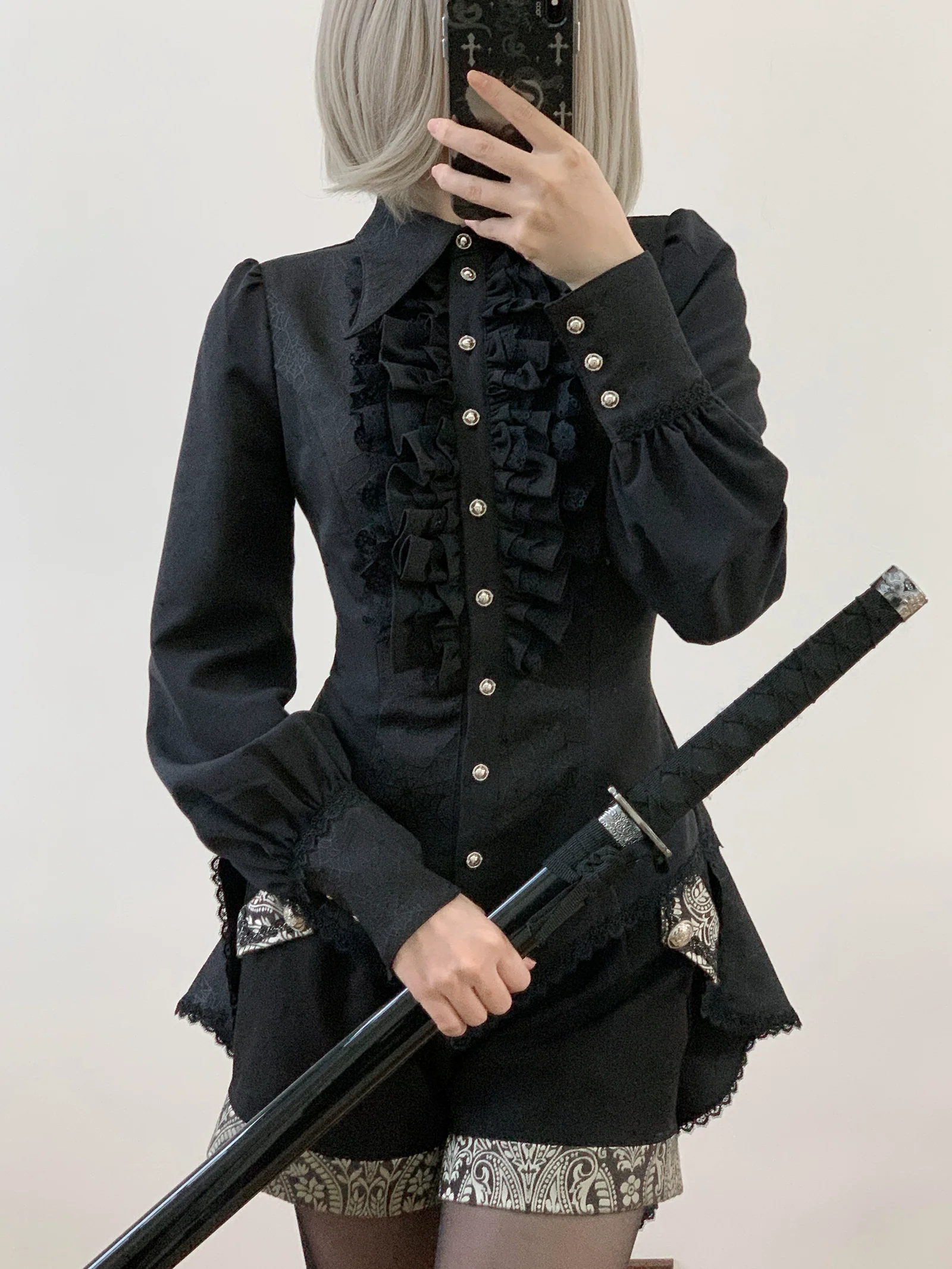 Cold Rice - Ouji Lolita Shirt With Spiderweb Pattern in Several Versions - Image 11