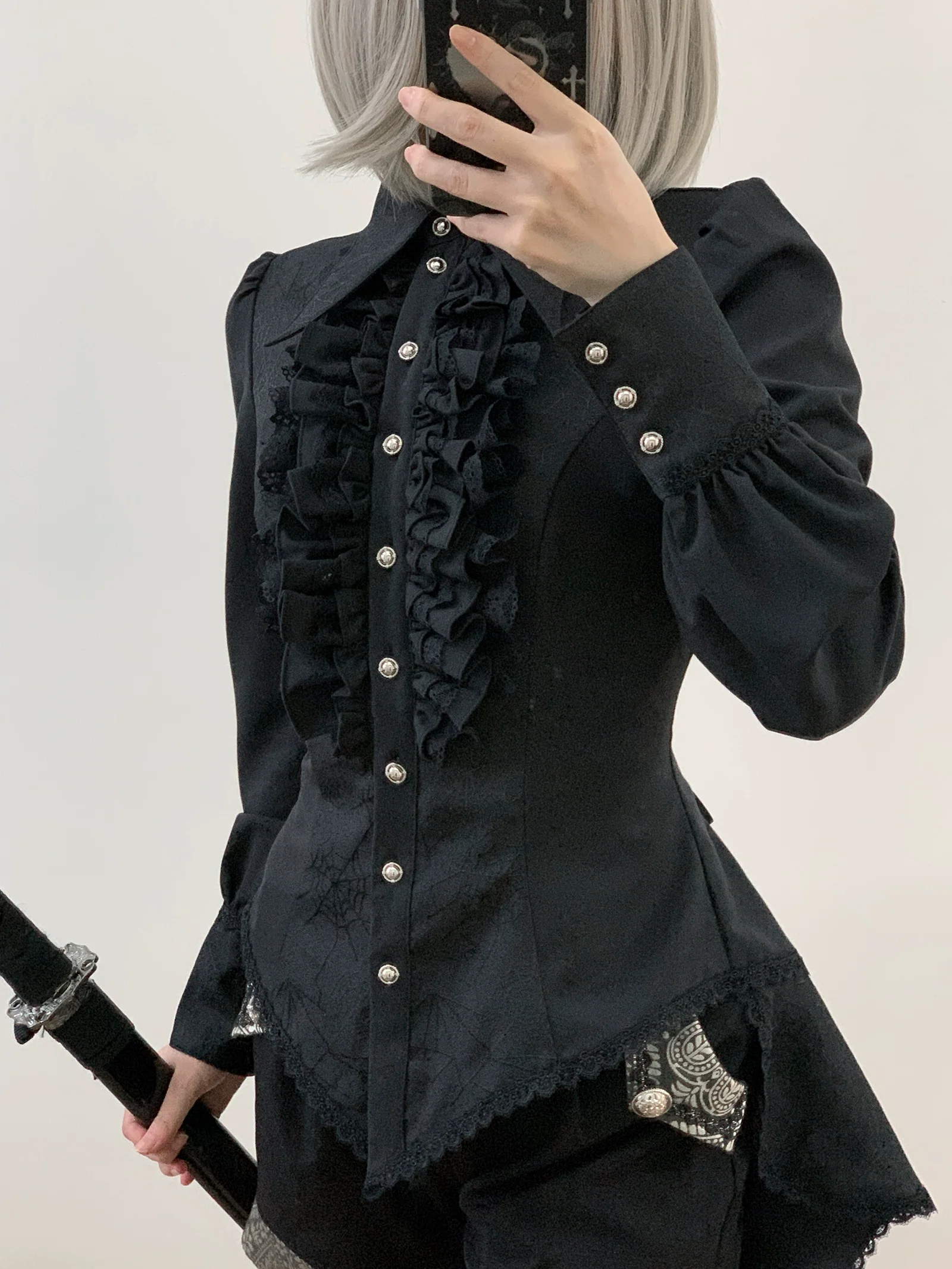 Cold Rice - Ouji Lolita Shirt With Spiderweb Pattern in Several Versions - Image 12