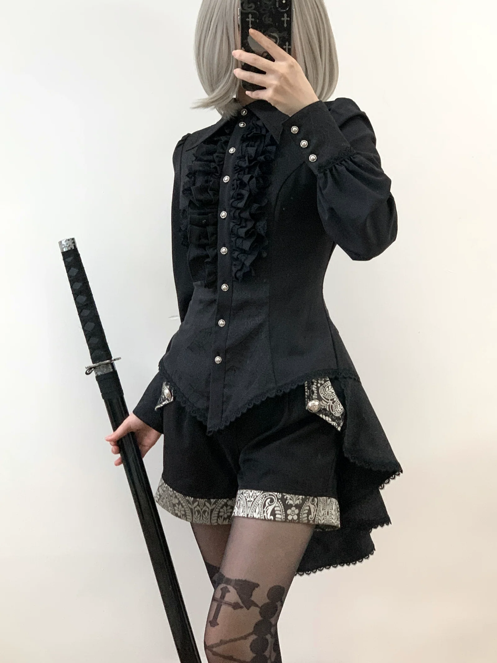Cold Rice - Ouji Lolita Shirt With Spiderweb Pattern in Several Versions - Image 13