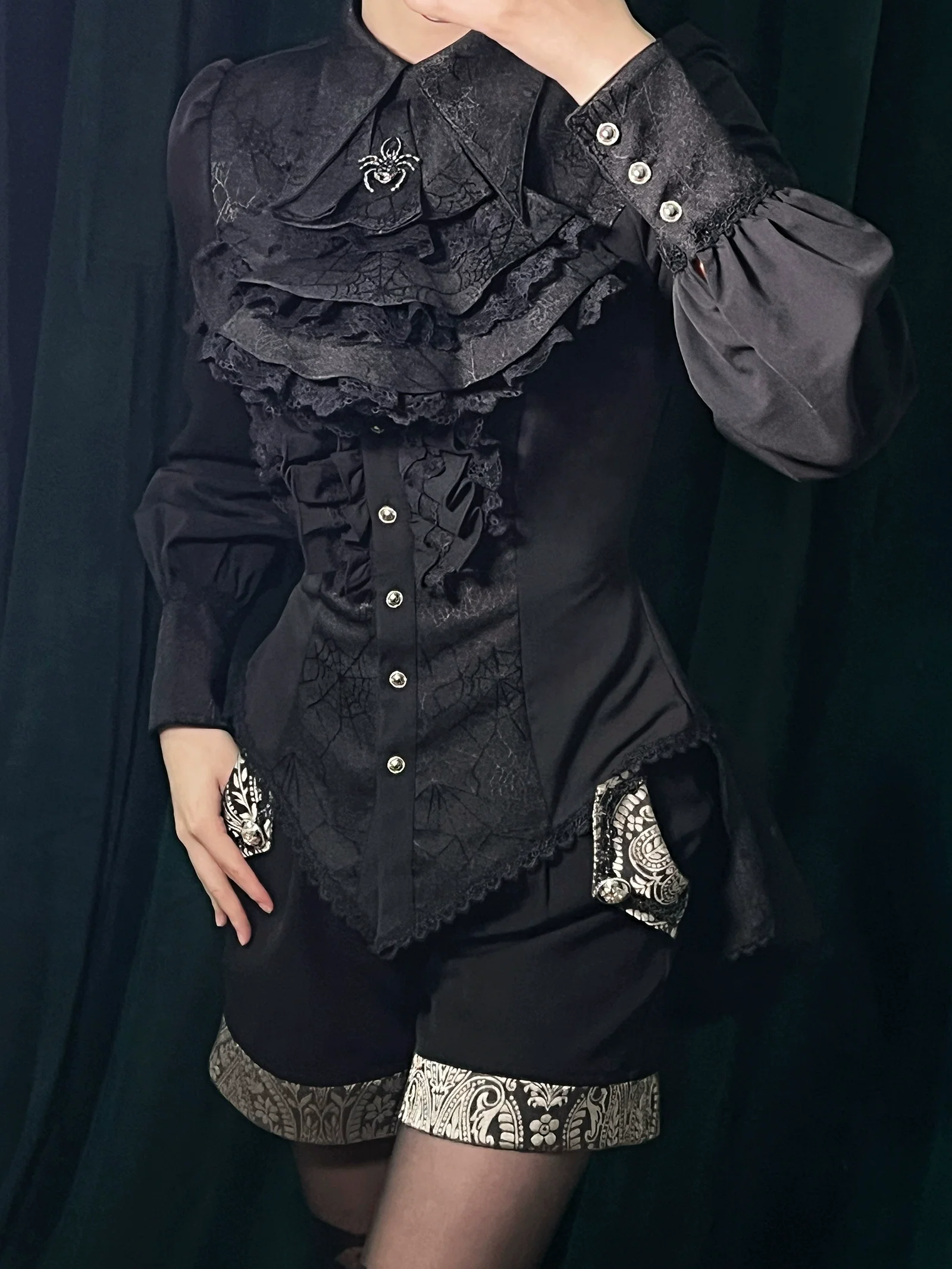Cold Rice - Ouji Lolita Shirt With Spiderweb Pattern in Several Versions - Image 15