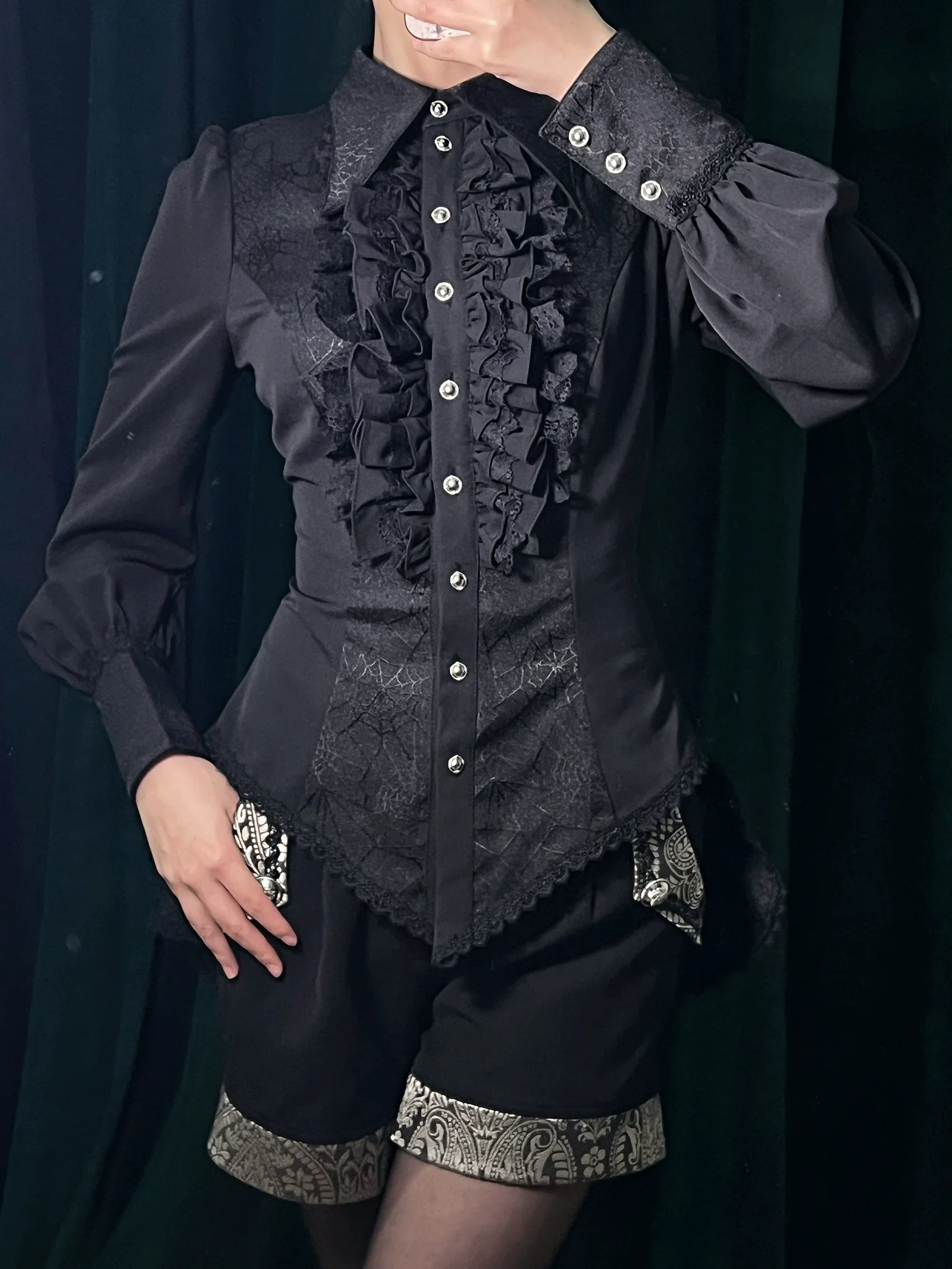 Cold Rice - Ouji Lolita Shirt With Spiderweb Pattern in Several Versions - Image 16