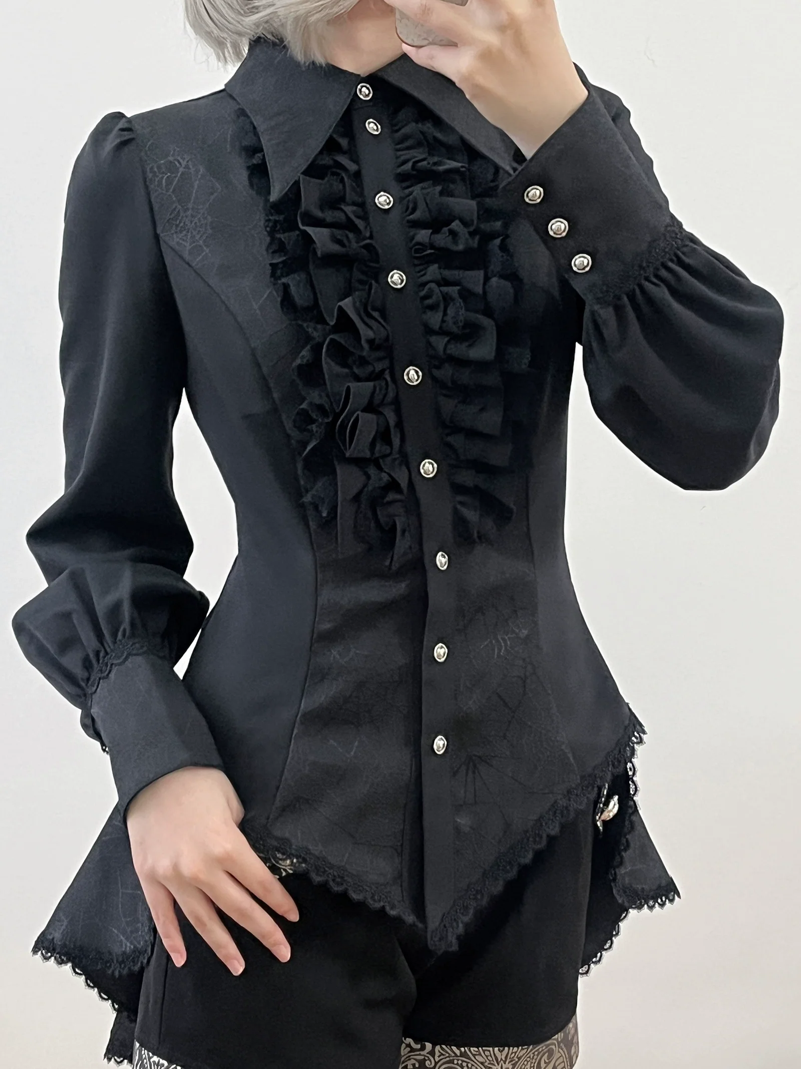Cold Rice - Ouji Lolita Shirt With Spiderweb Pattern in Several Versions - Image 17
