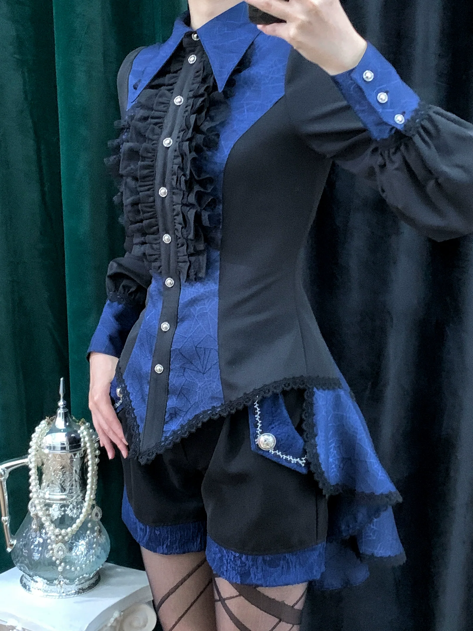 Cold Rice - Ouji Lolita Shirt With Spiderweb Pattern in Several Versions - Image 22