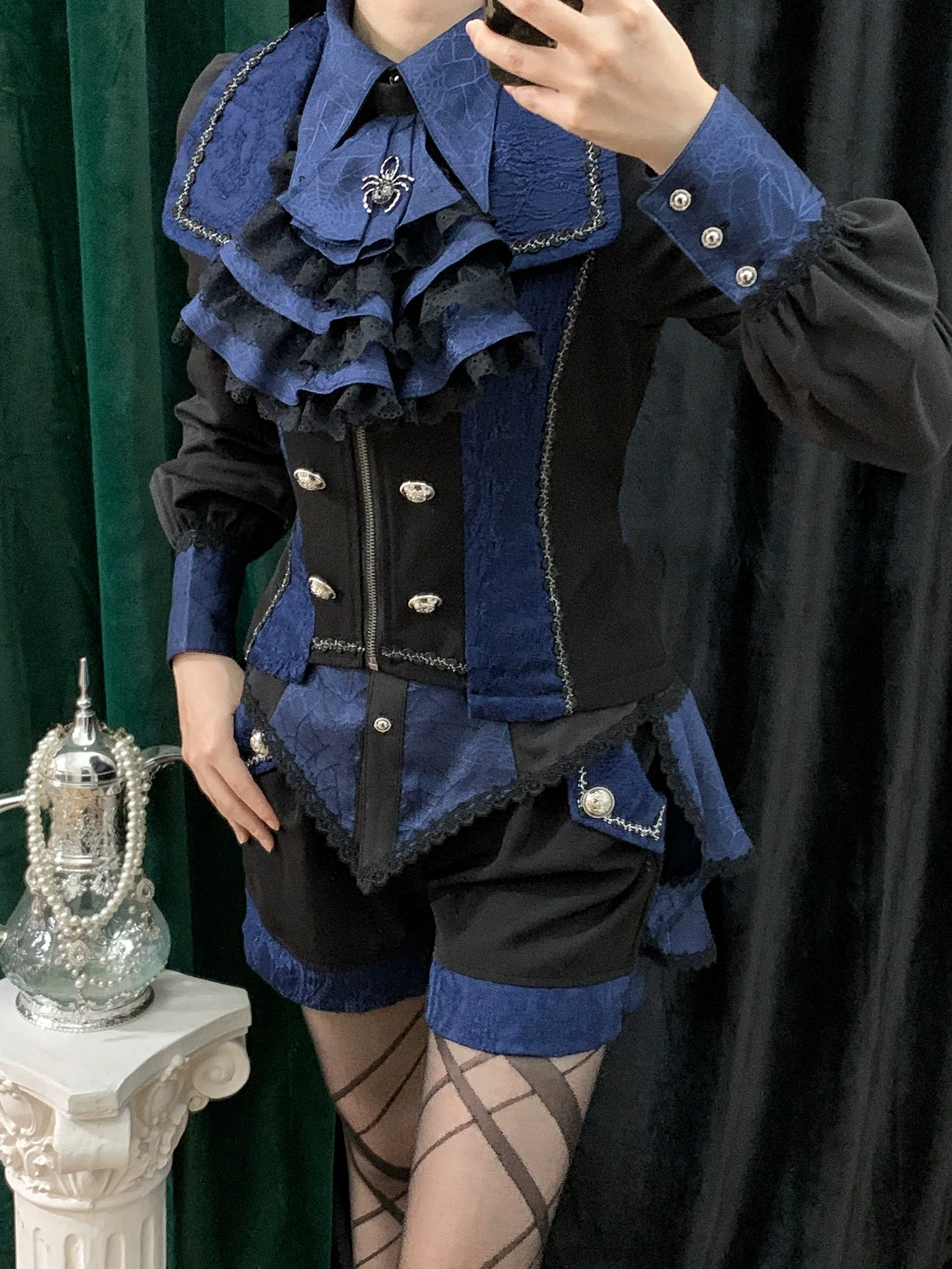 Cold Rice - Ouji Lolita Shirt With Spiderweb Pattern in Several Versions - Image 23