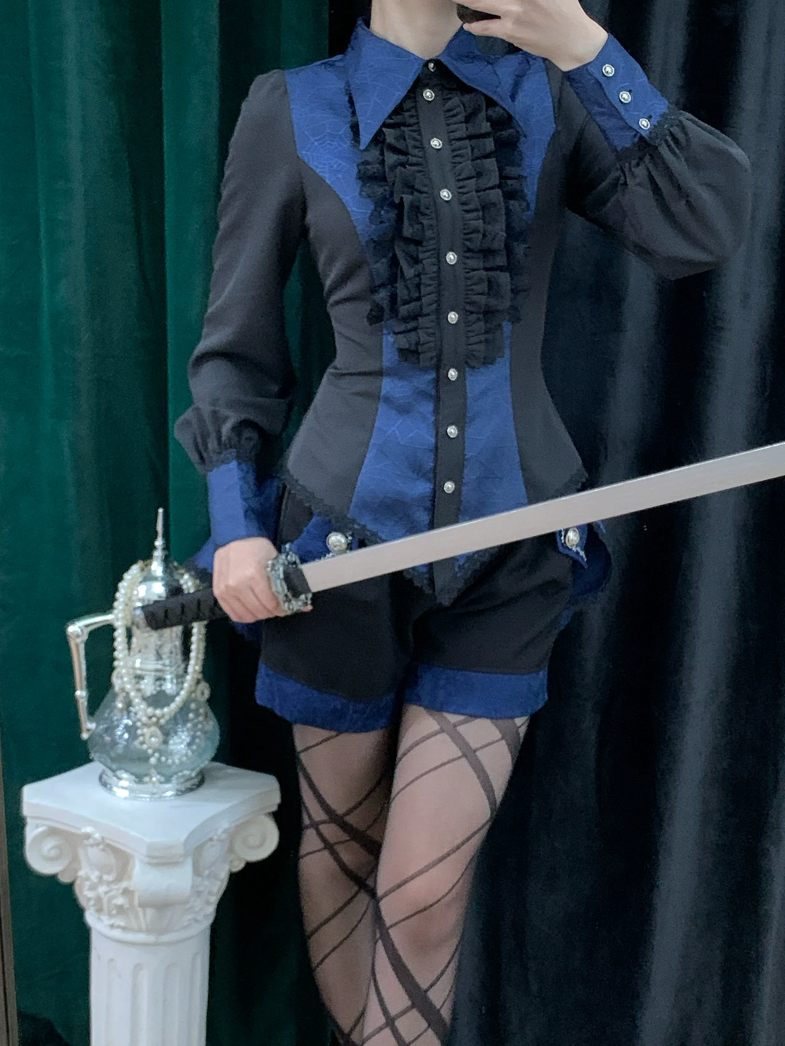Cold Rice - Ouji Lolita Shirt With Spiderweb Pattern in Several Versions - Image 24
