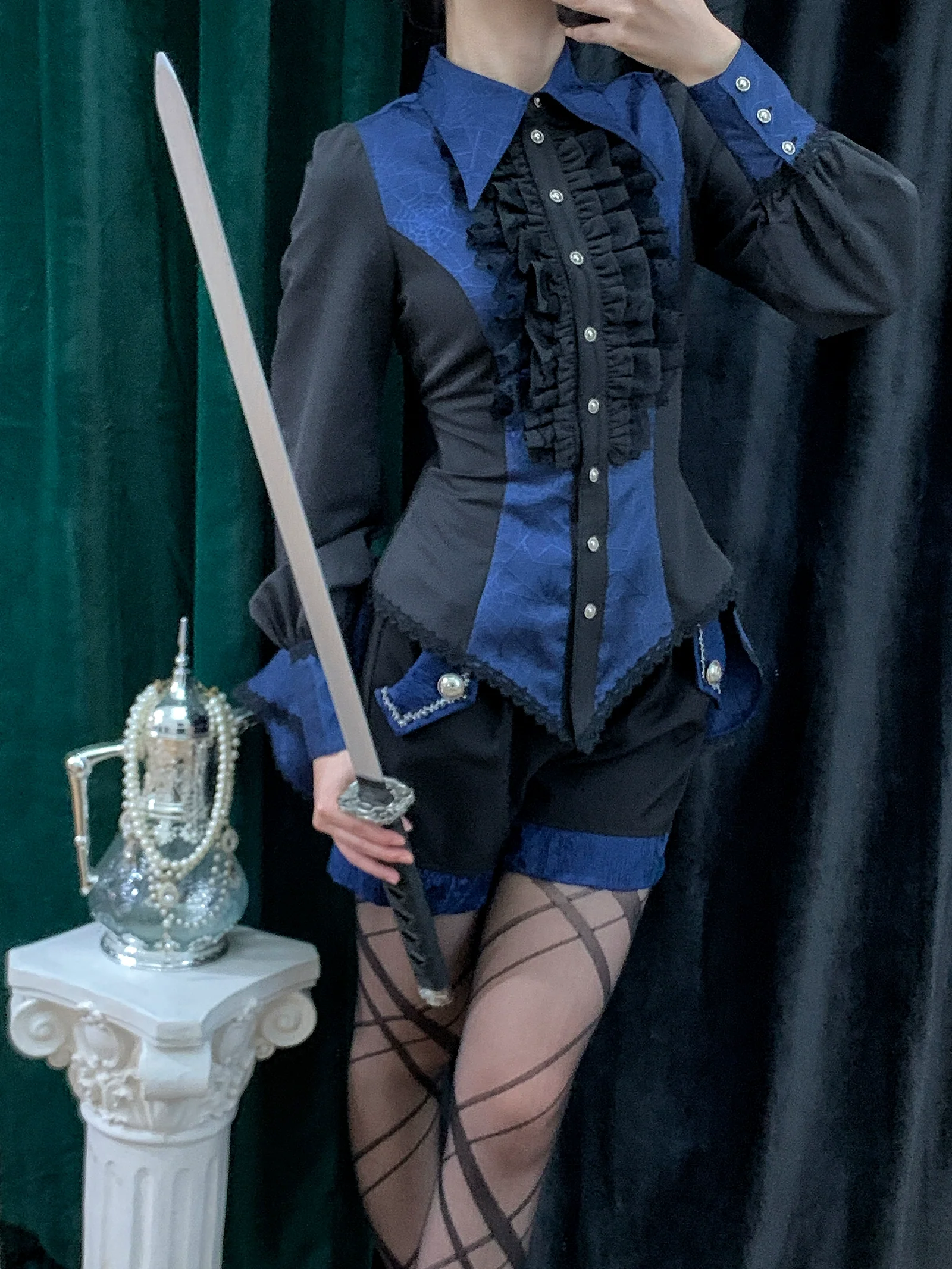 Cold Rice - Ouji Lolita Shirt With Spiderweb Pattern in Several Versions - Image 25