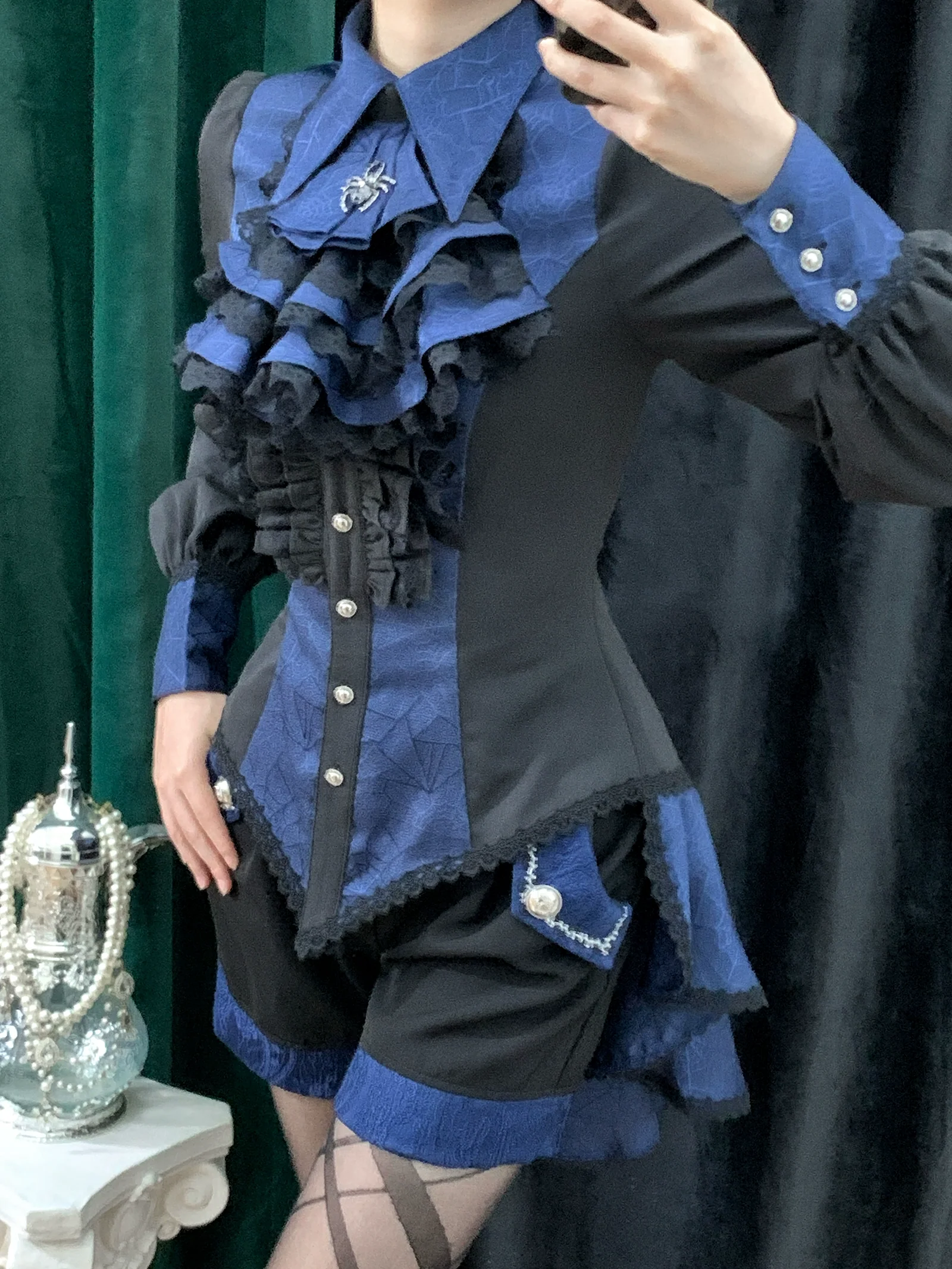 Cold Rice - Ouji Lolita Shirt With Spiderweb Pattern in Several Versions - Image 26