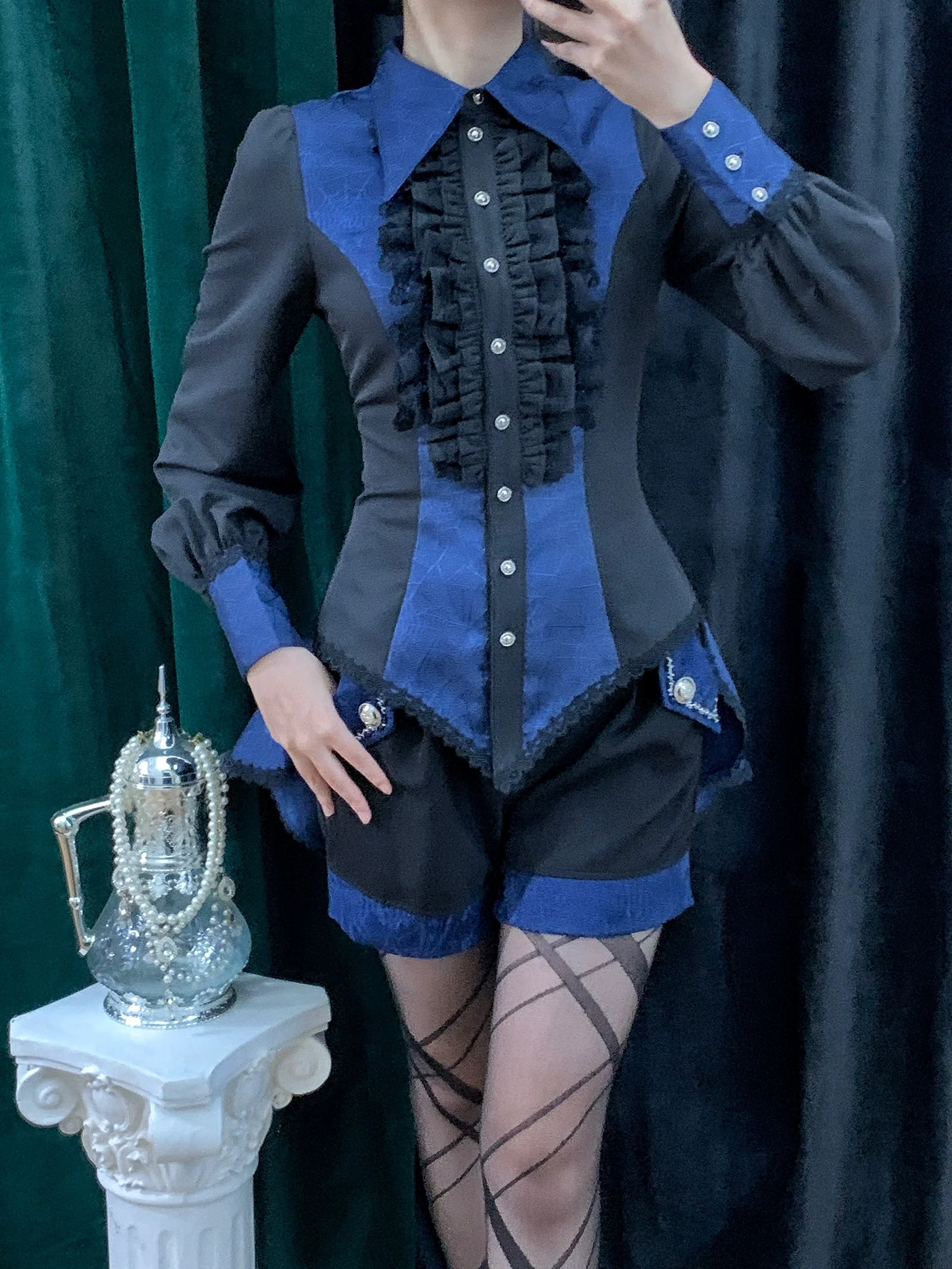 Cold Rice - Ouji Lolita Shirt With Spiderweb Pattern in Several Versions - Image 27