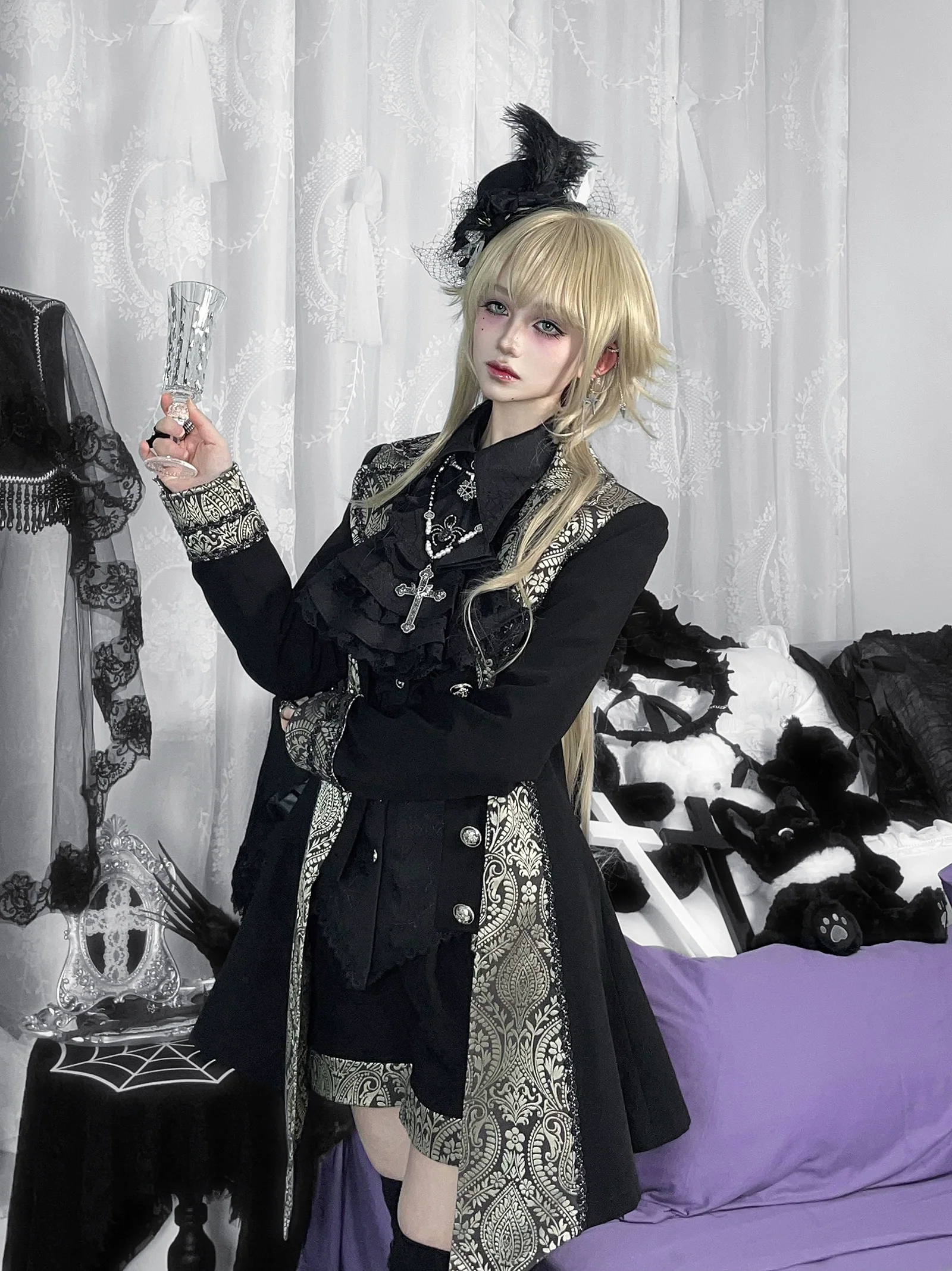 Cold Rice - Ouji Lolita Shirt With Spiderweb Pattern in Several Versions - Image 32