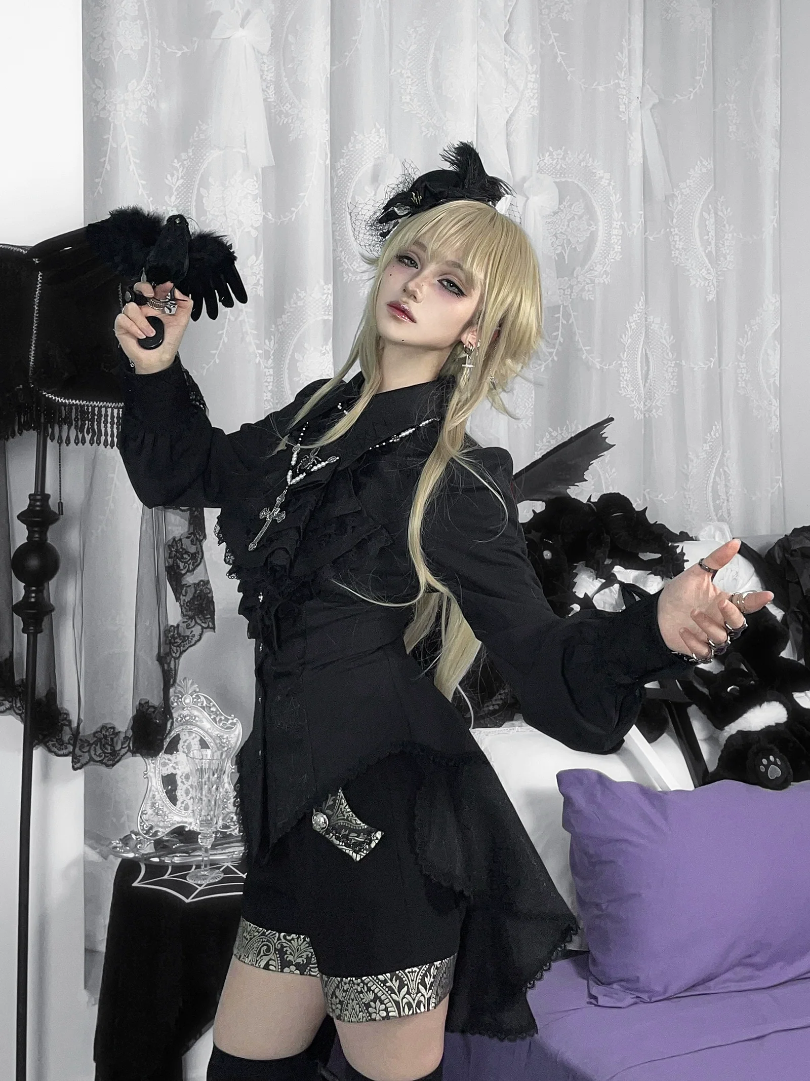 Cold Rice - Ouji Lolita Shirt With Spiderweb Pattern in Several Versions - Image 33