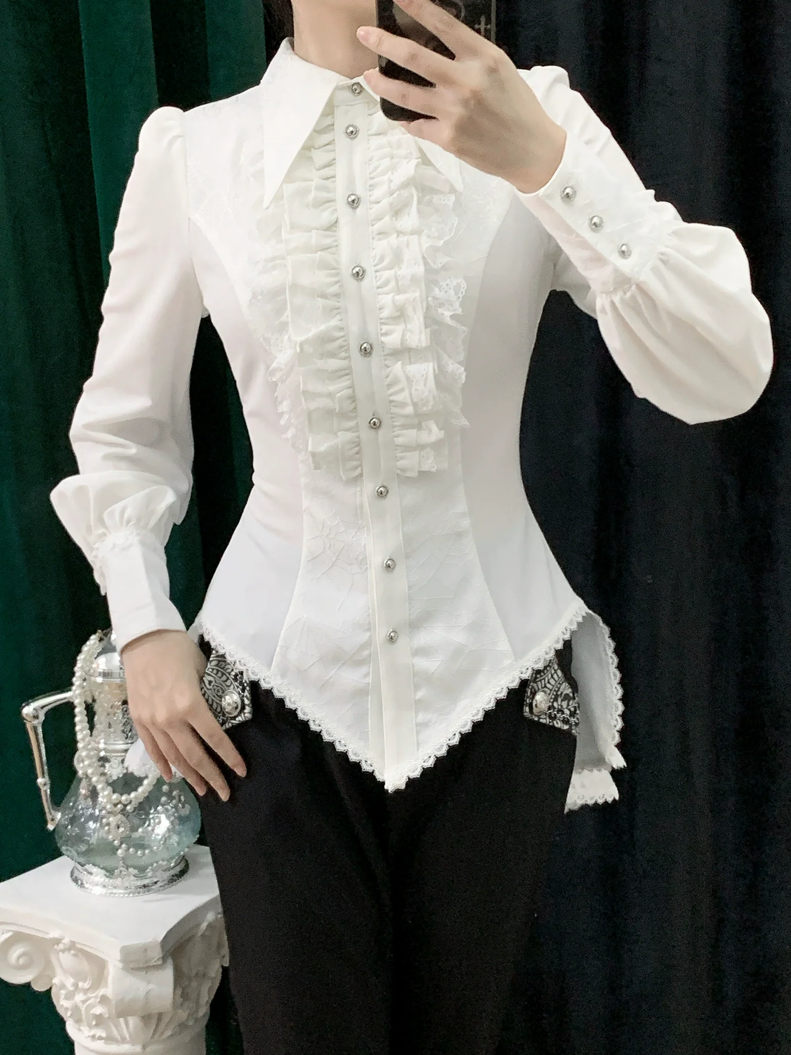 Cold Rice - Ouji Lolita Shirt With Spiderweb Pattern in Several Versions - Image 4