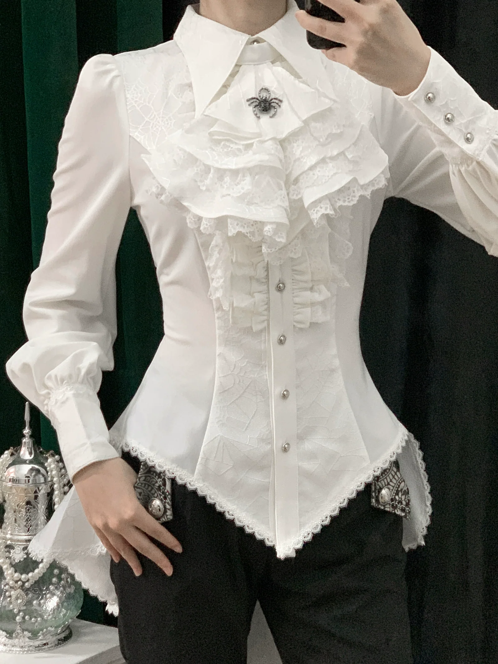 Cold Rice - Ouji Lolita Shirt With Spiderweb Pattern in Several Versions - Image 45