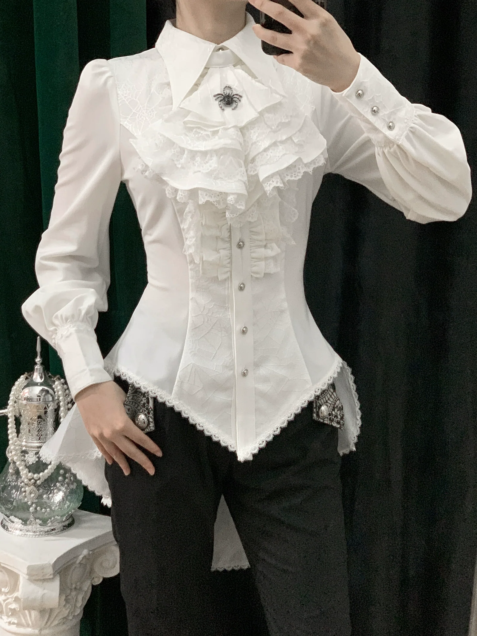 Cold Rice - Ouji Lolita Shirt With Spiderweb Pattern in Several Versions - Image 46