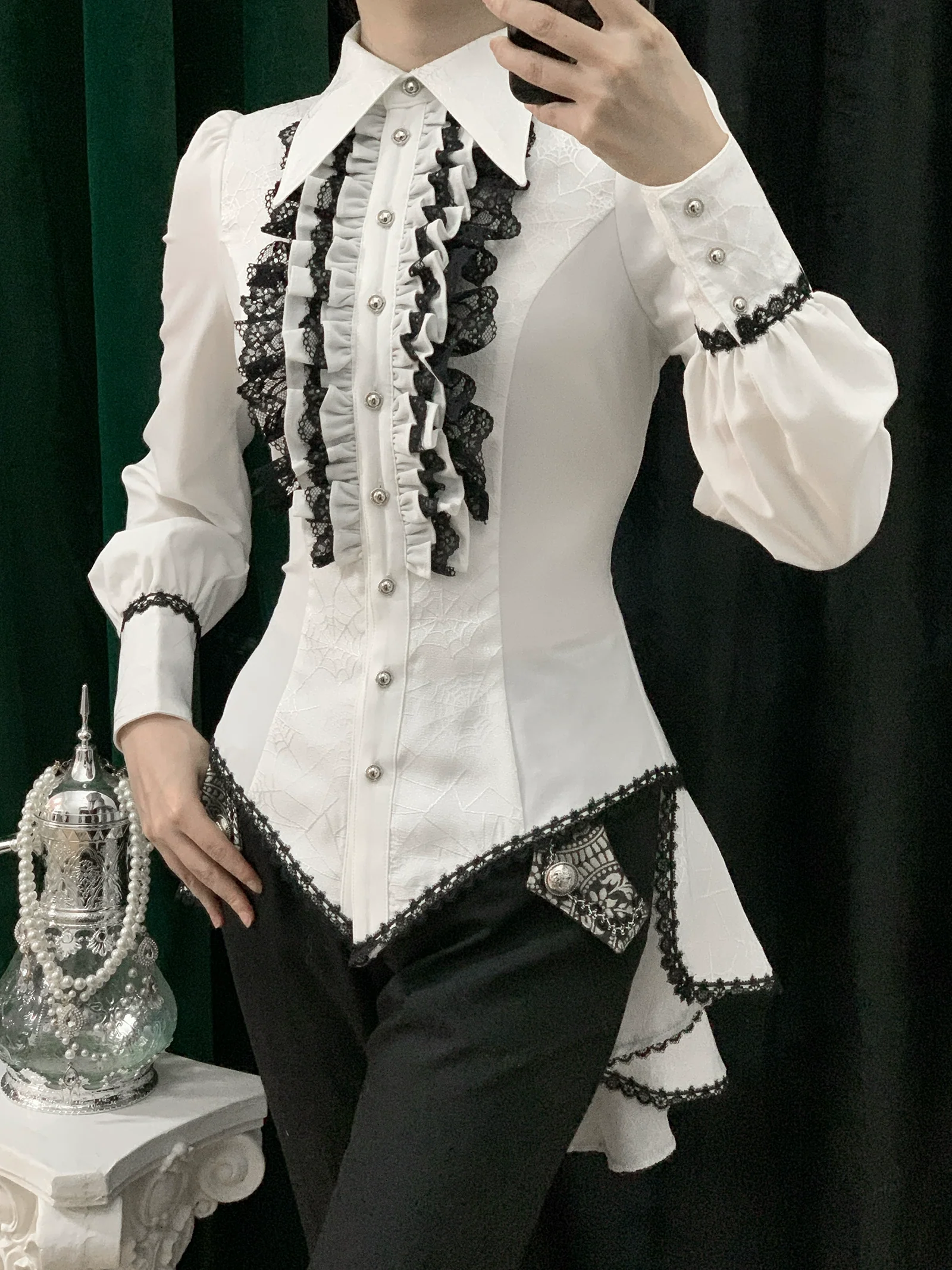 Cold Rice - Ouji Lolita Shirt With Spiderweb Pattern in Several Versions - Image 6