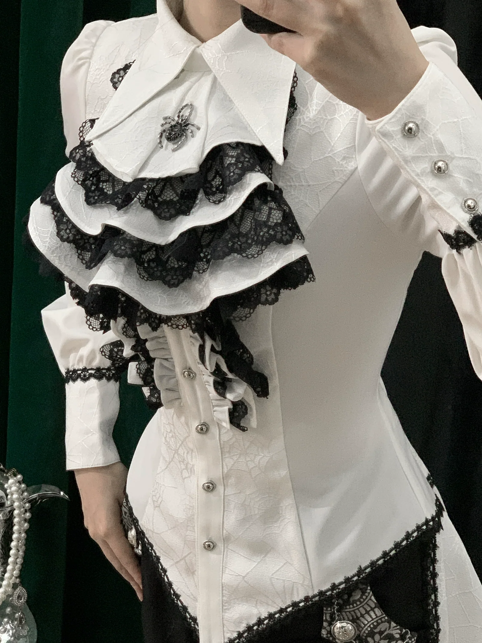 Cold Rice - Ouji Lolita Shirt With Spiderweb Pattern in Several Versions - Image 7