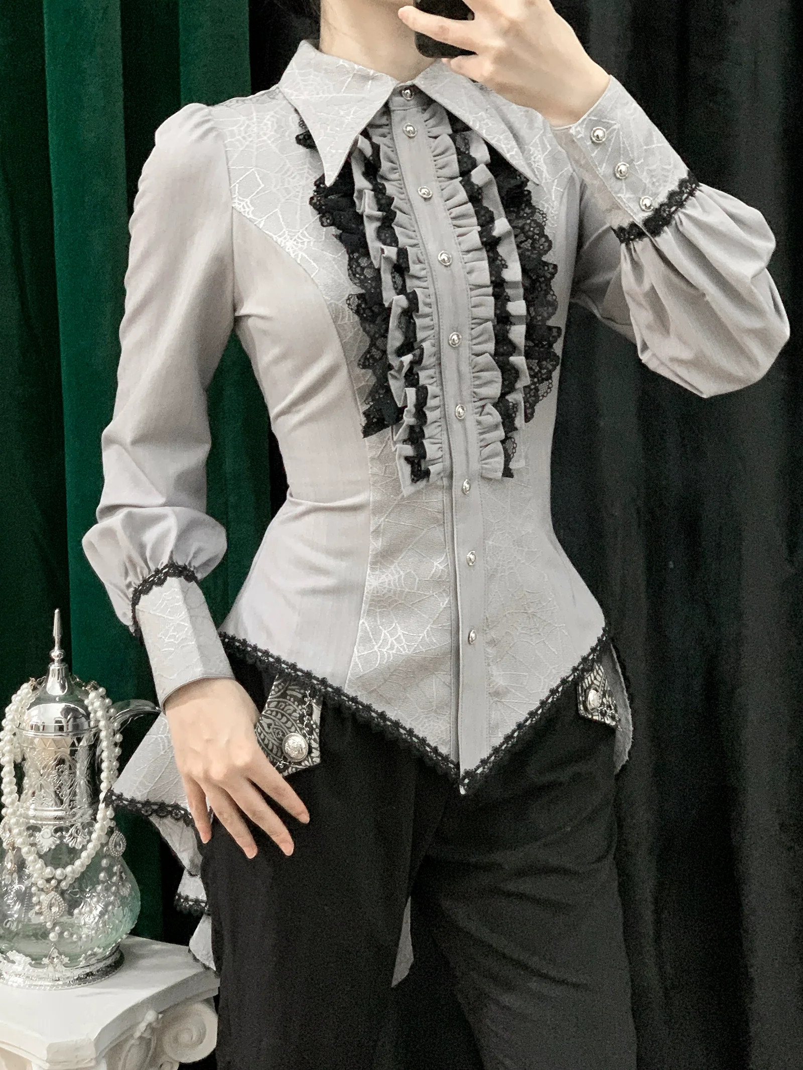 Cold Rice - Ouji Lolita Shirt With Spiderweb Pattern in Several Versions - Image 8