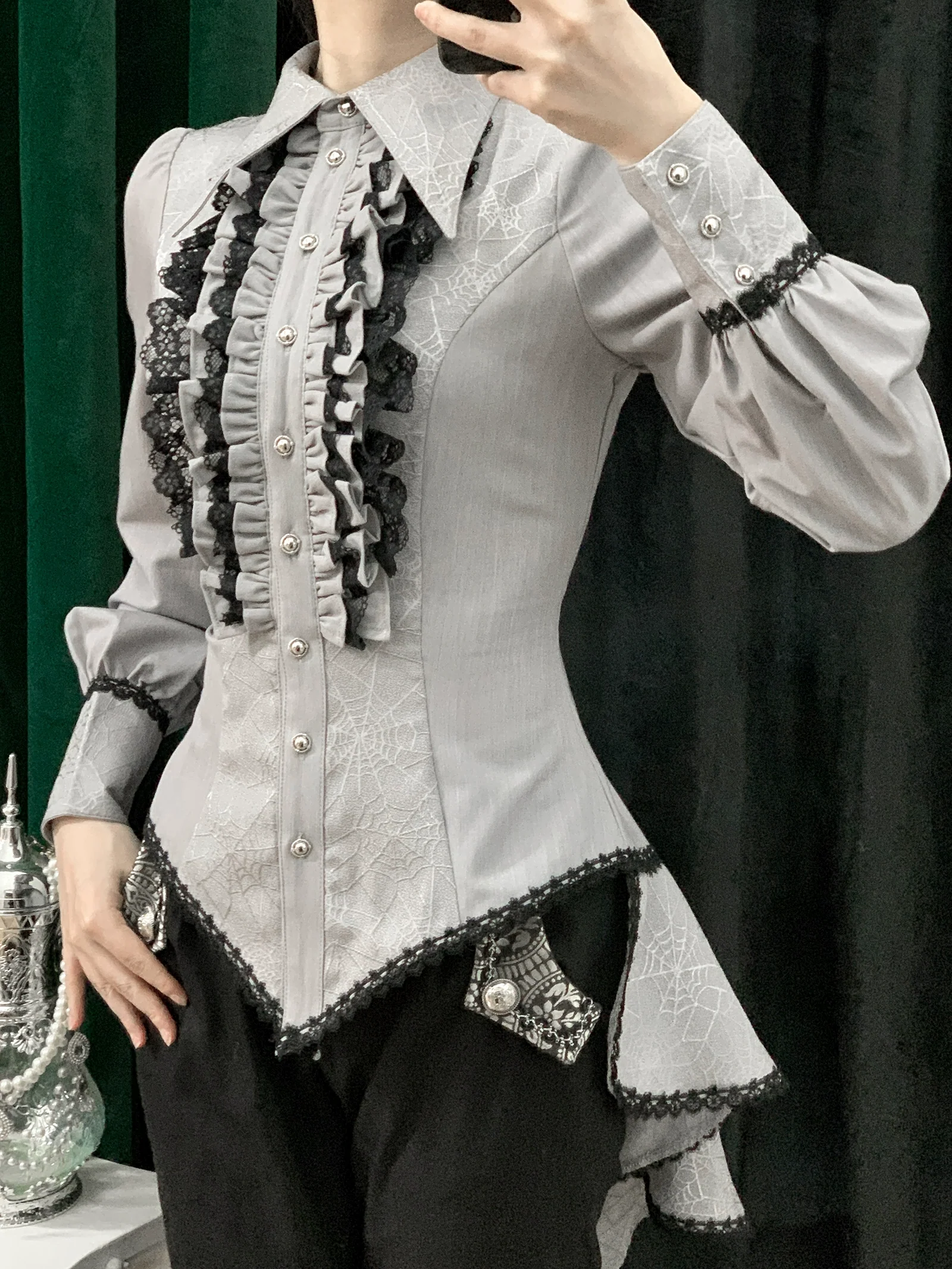 Cold Rice - Ouji Lolita Shirt With Spiderweb Pattern in Several Versions - Image 9