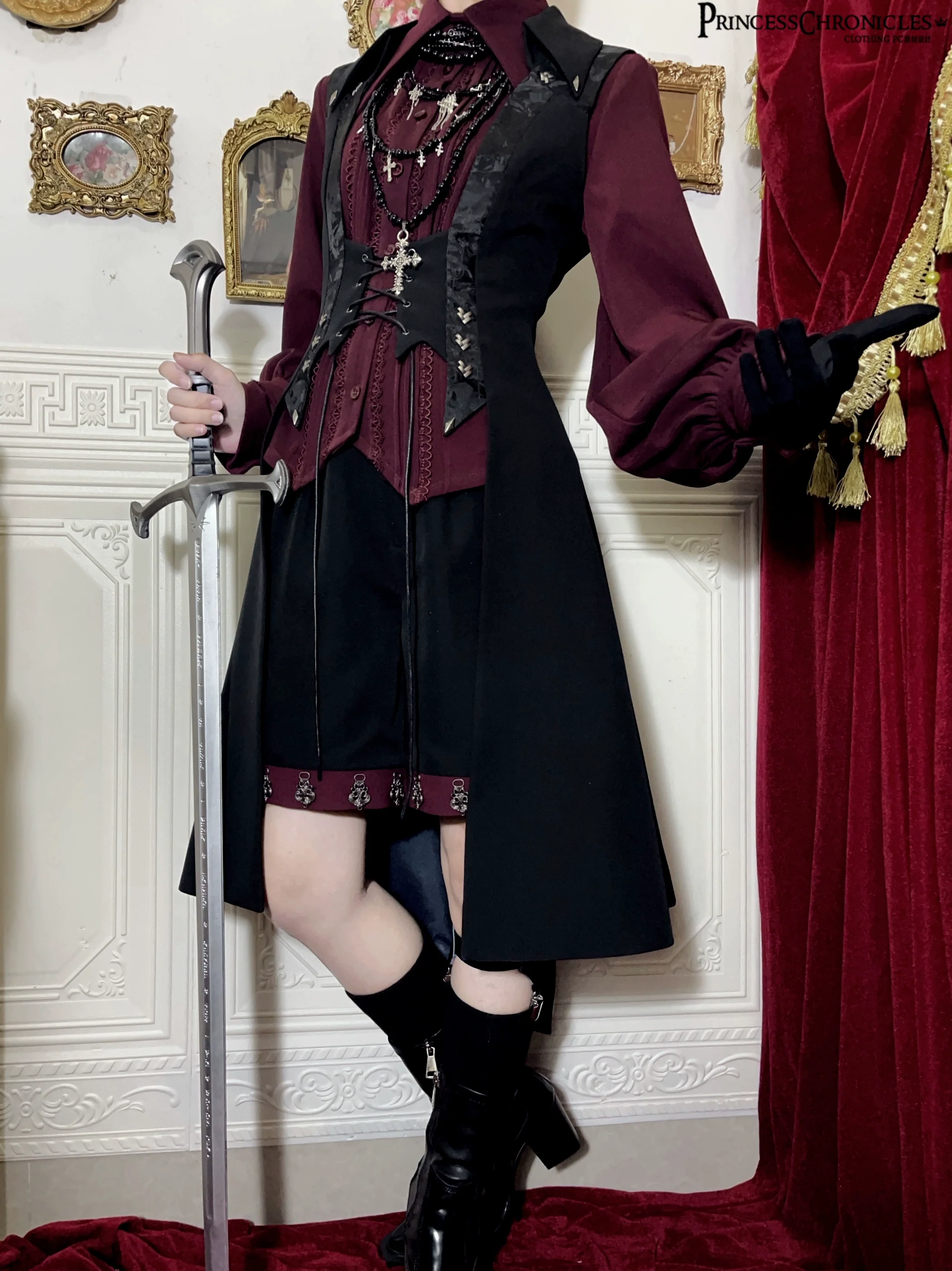 Red and Black 4.0 - Ouji Lolita Long Vest & Red Blouse - Image 10