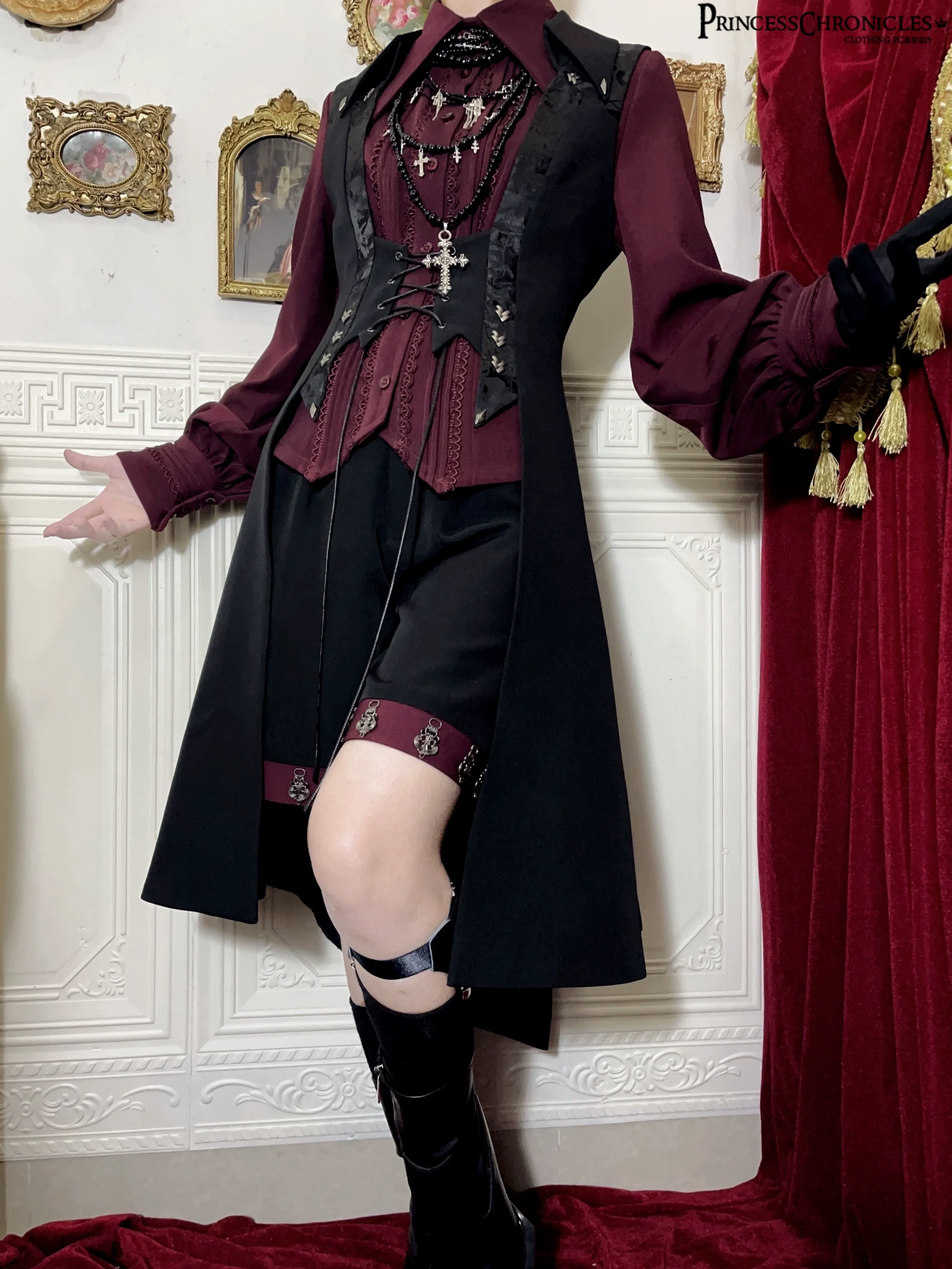 Red and Black 4.0 - Ouji Lolita Long Vest & Red Blouse - Image 11