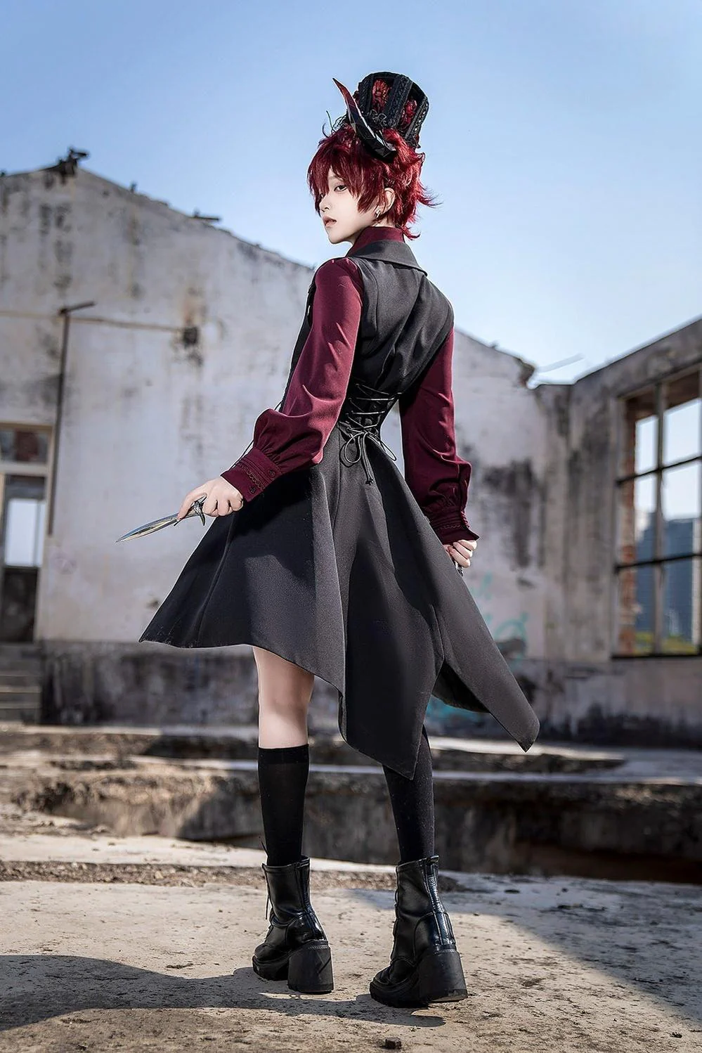 Red and Black 4.0 - Ouji Lolita Long Vest & Red Blouse - Image 3