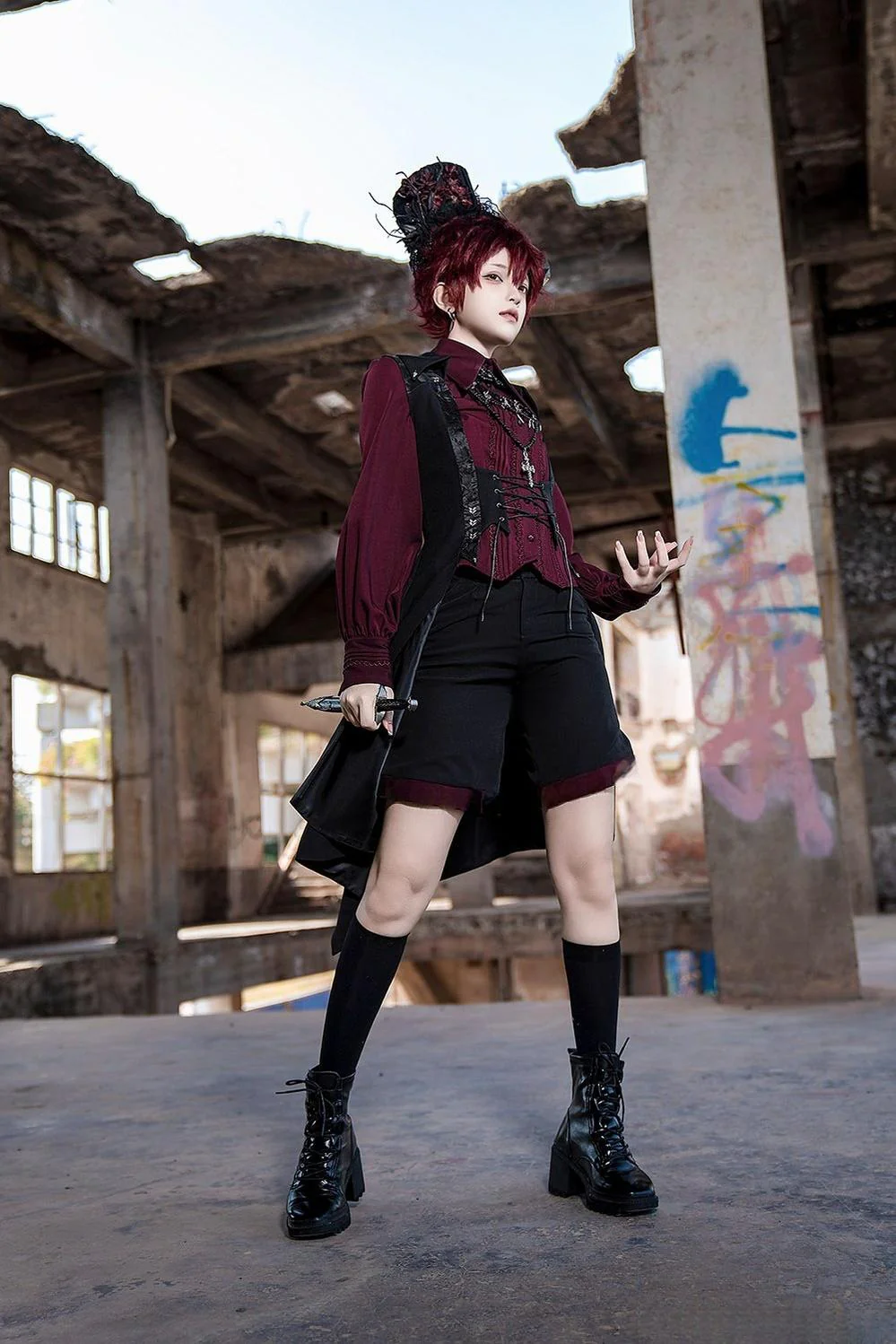 Red and Black 4.0 - Ouji Lolita Long Vest & Red Blouse - Image 7