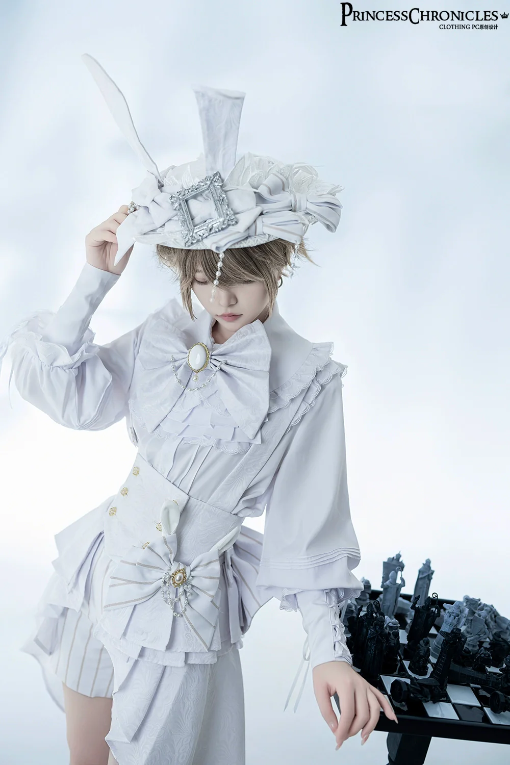 Rabbit Theater White Moonlight - Ouji Lolita Shorts Set, Rabbit Hat - Image 10