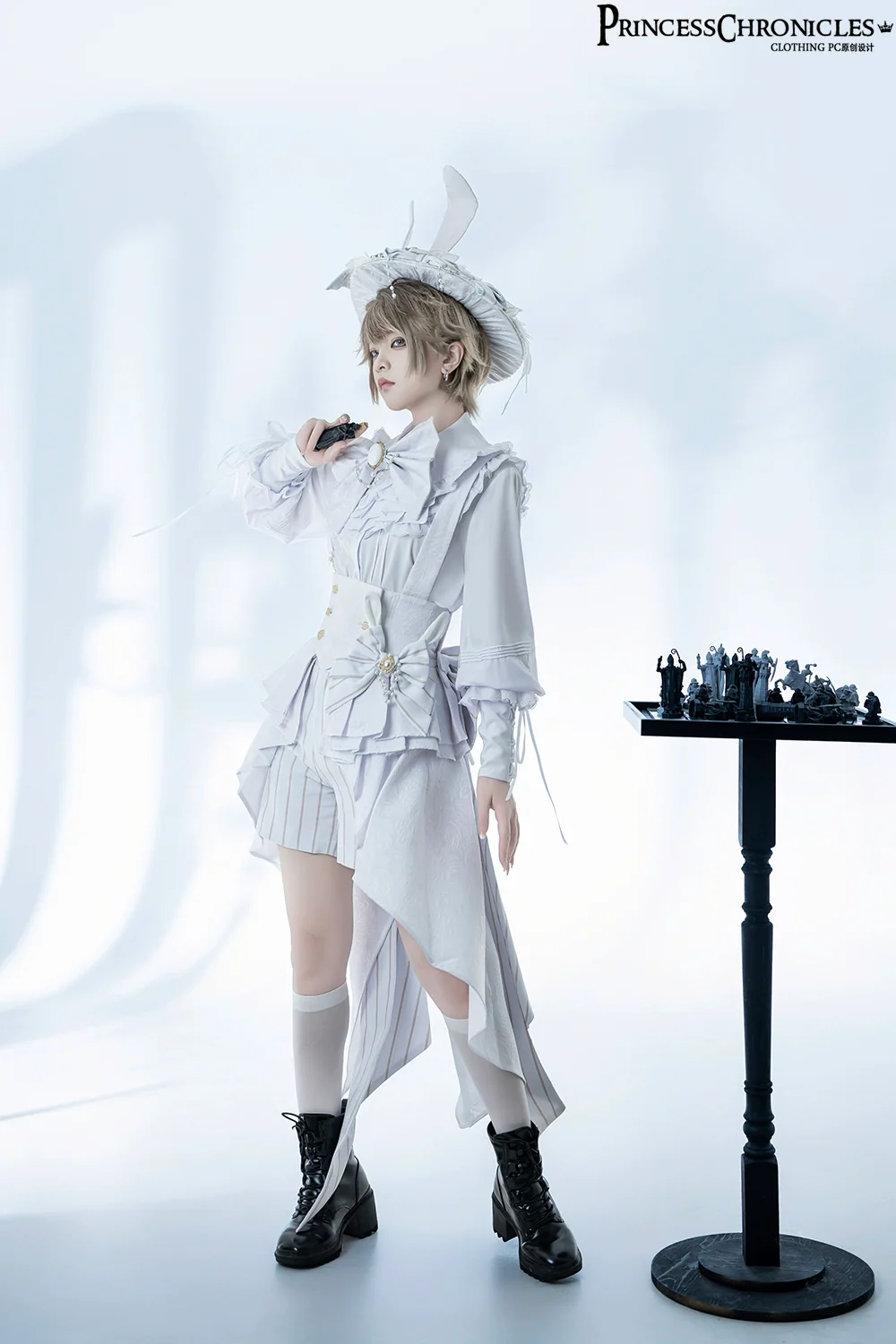Rabbit Theater White Moonlight - Ouji Lolita Shorts Set, Rabbit Hat - Image 12