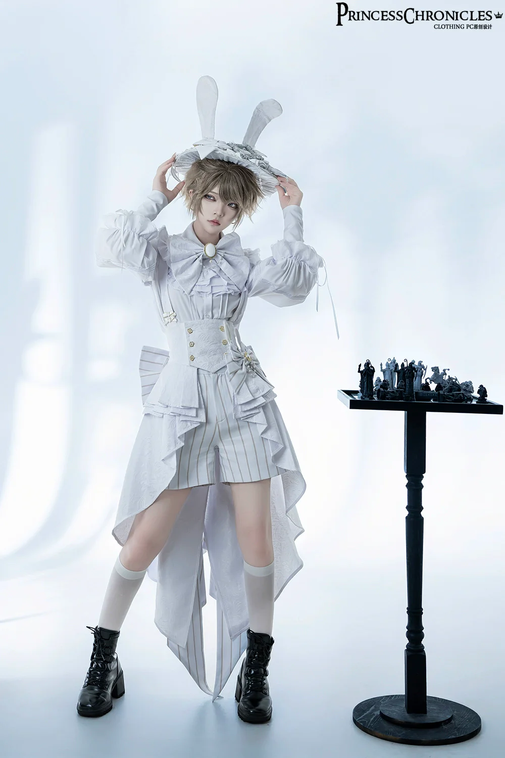 Rabbit Theater White Moonlight - Ouji Lolita Shorts Set, Rabbit Hat - Image 14