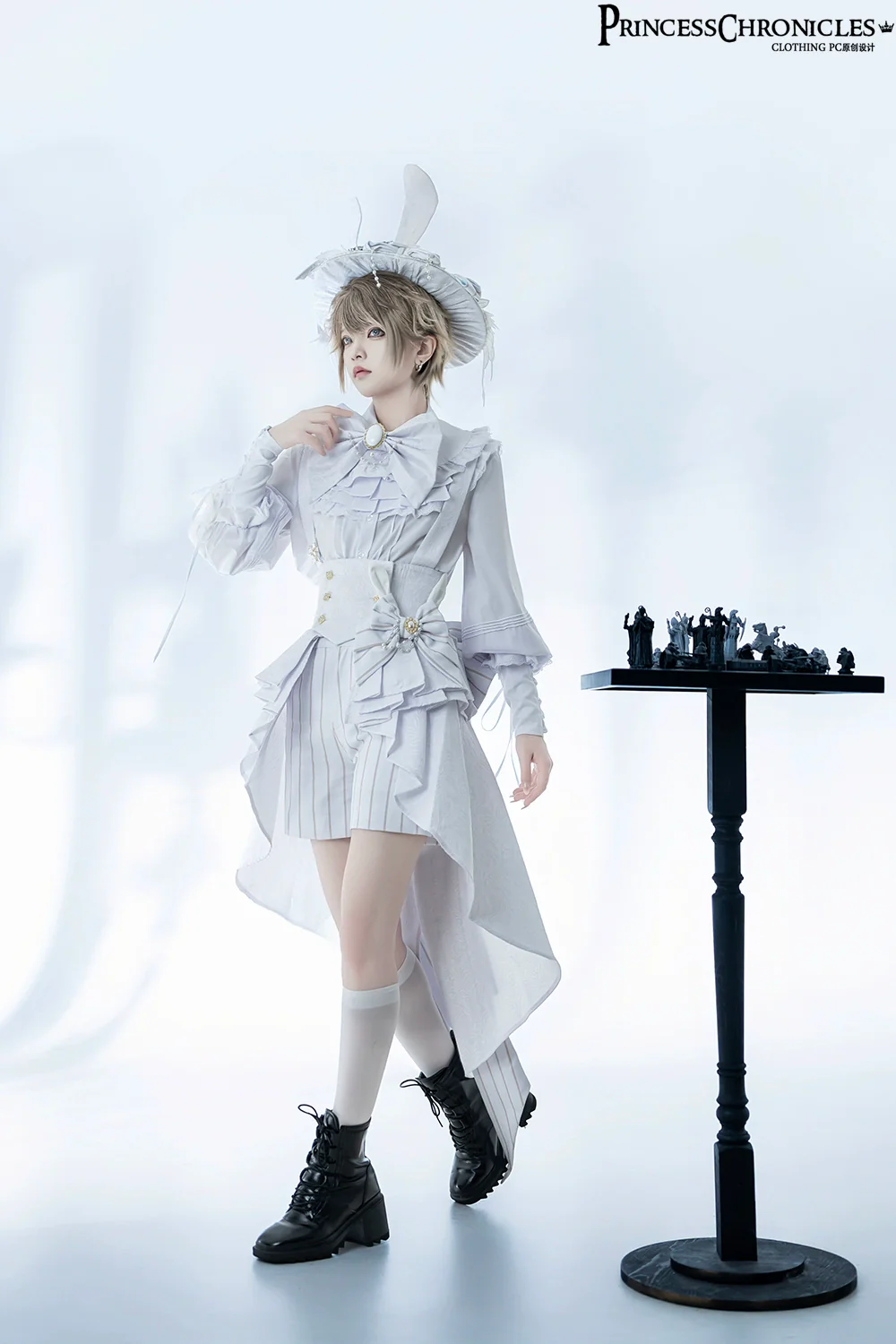 Rabbit Theater White Moonlight - Ouji Lolita Shorts Set, Rabbit Hat - Image 16