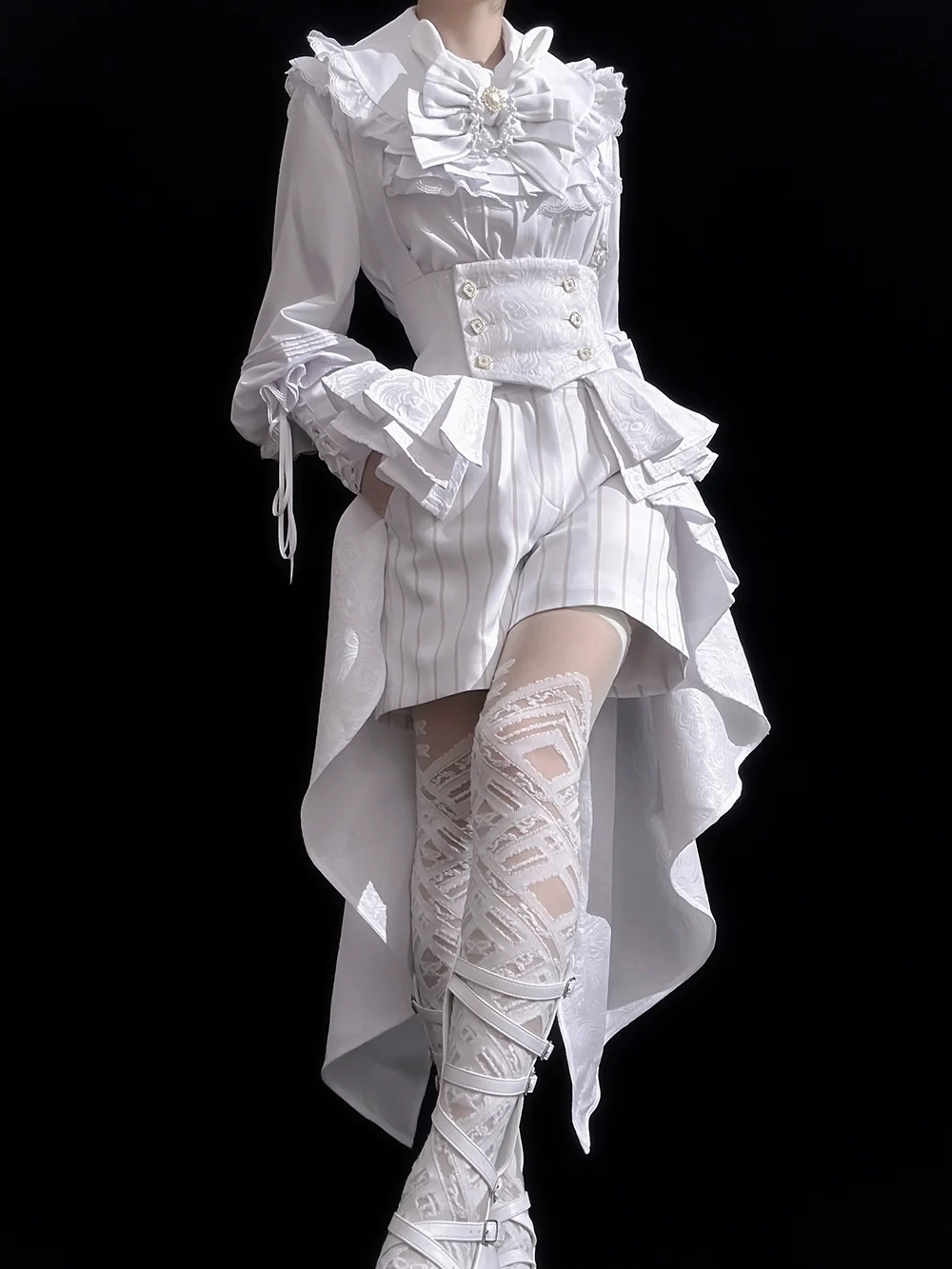 Rabbit Theater White Moonlight - Ouji Lolita Shorts Set, Rabbit Hat - Image 3