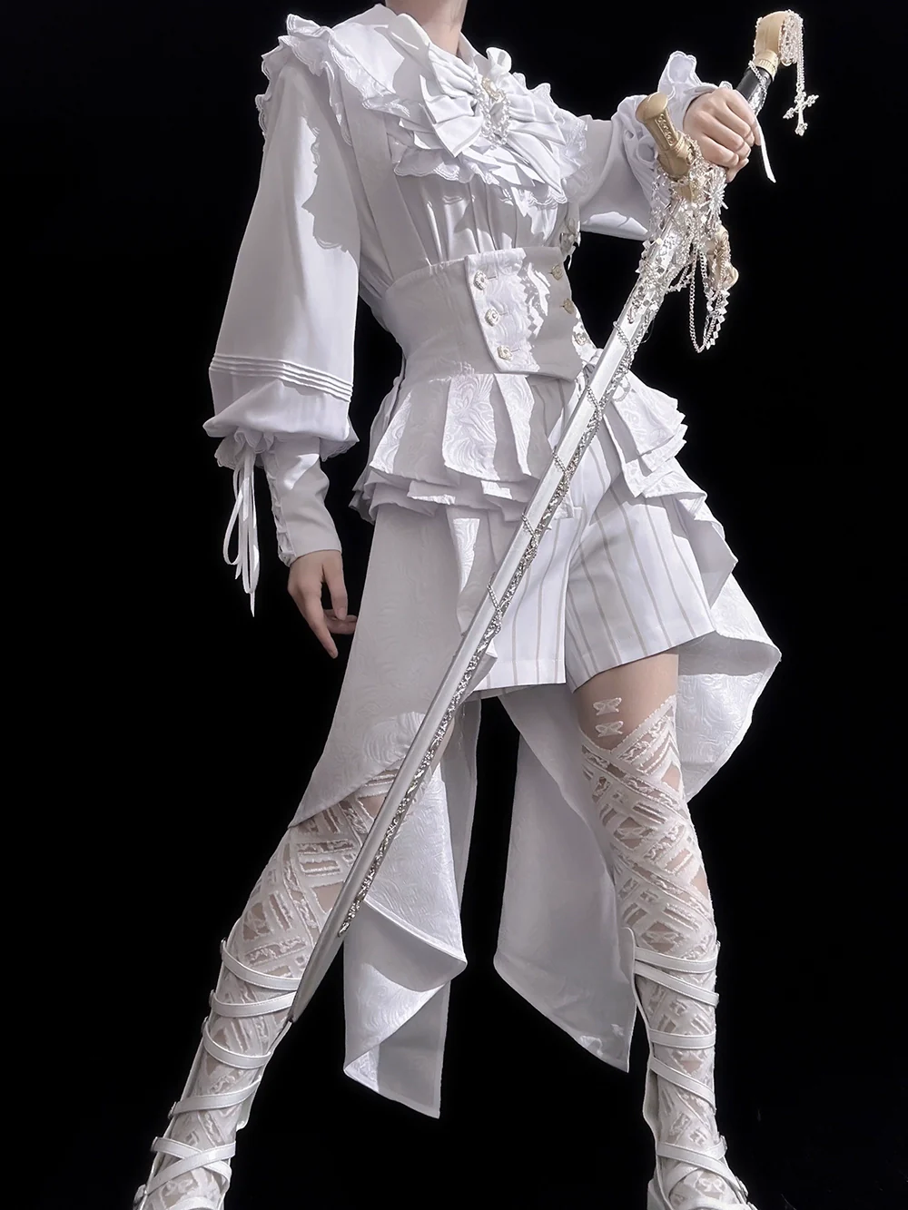 Rabbit Theater White Moonlight - Ouji Lolita Shorts Set, Rabbit Hat - Image 4