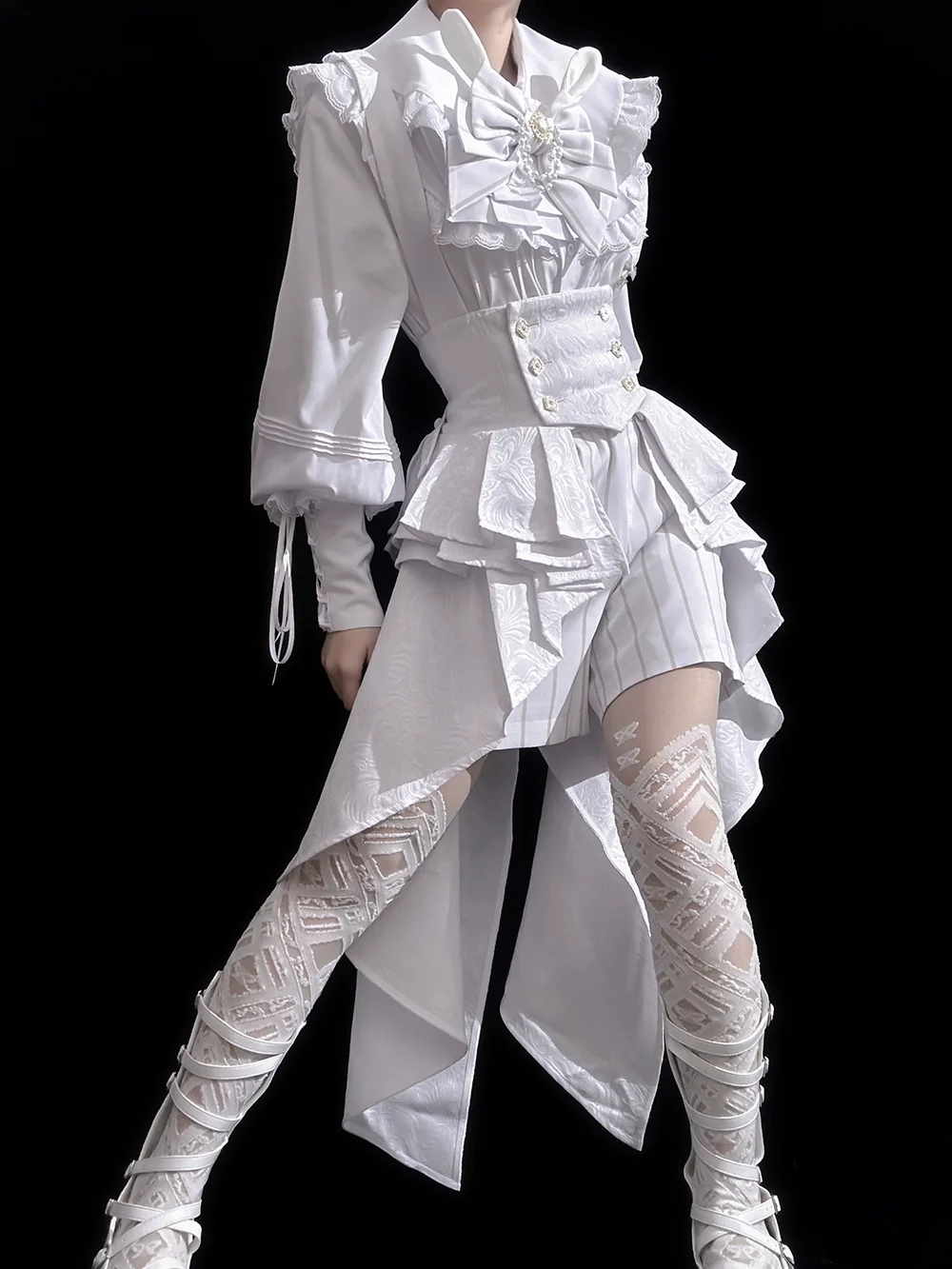 Rabbit Theater White Moonlight - Ouji Lolita Shorts Set, Rabbit Hat - Image 5
