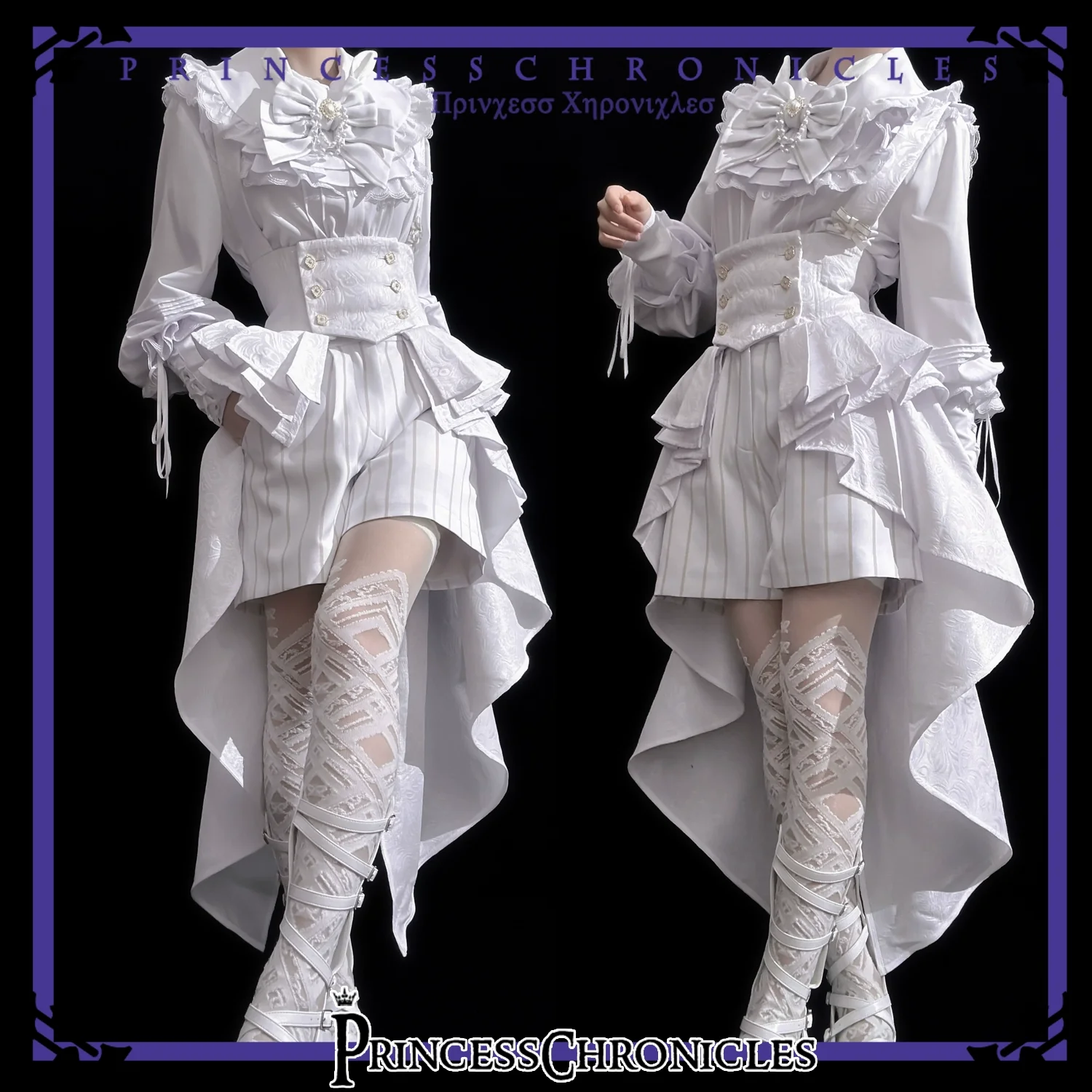 Rabbit Theater White Moonlight - Ouji Lolita Shorts Set, Rabbit Hat - Image 8