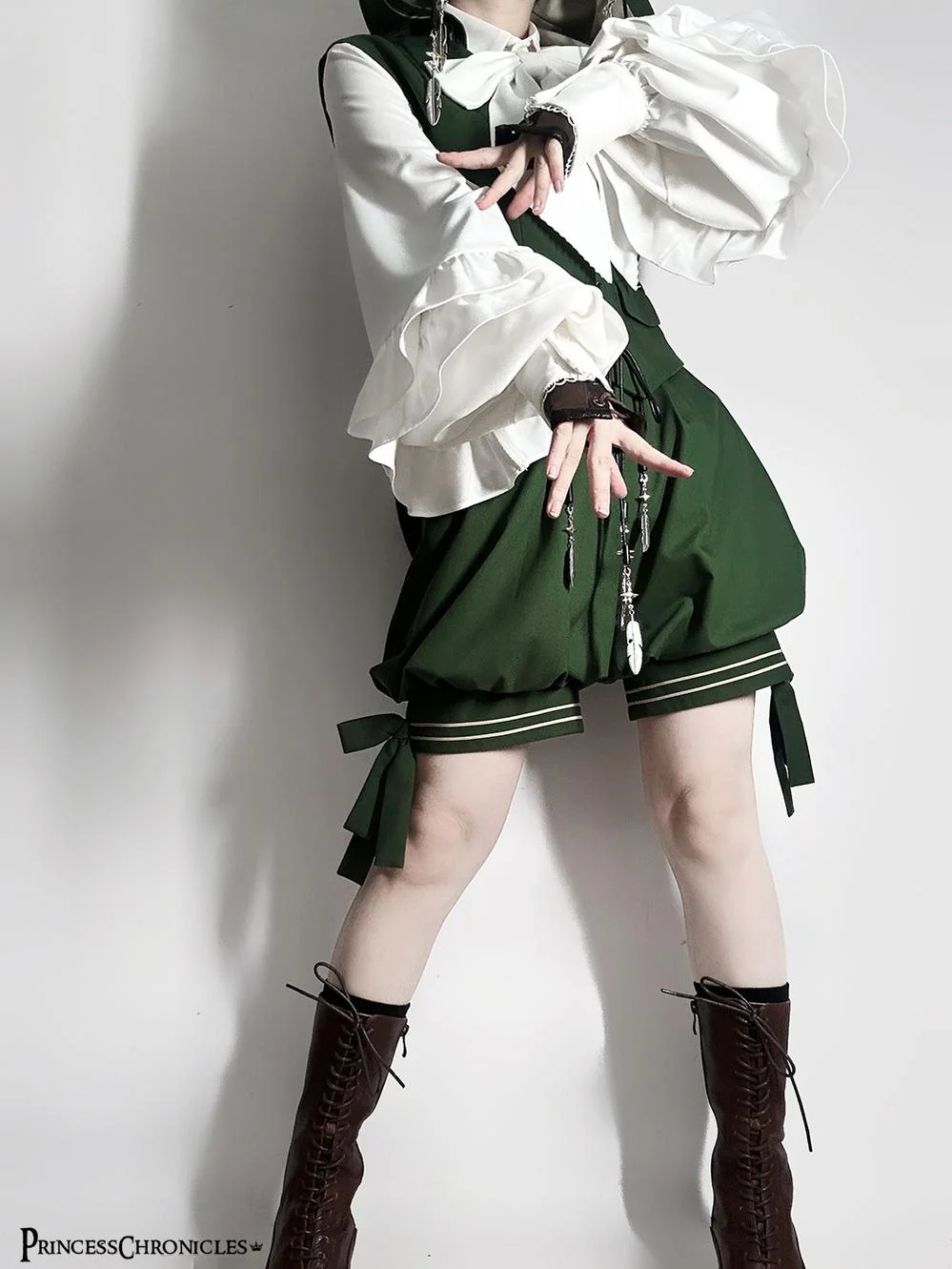 Bunny Feather - Ouji Lolita Shorts Set with Hooded Vest with Bunny Ear - Image 6