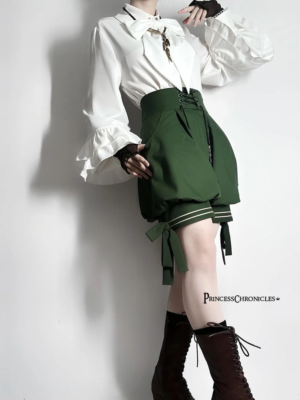 Bunny Feather - Ouji Lolita Shorts Set with Hooded Vest with Bunny Ear - Image 7