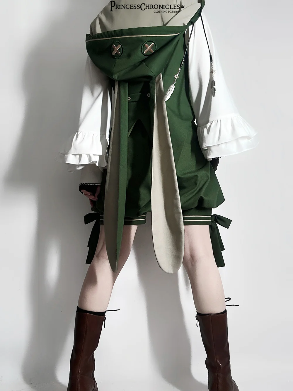Bunny Feather - Ouji Lolita Shorts Set with Hooded Vest with Bunny Ear - Image 8