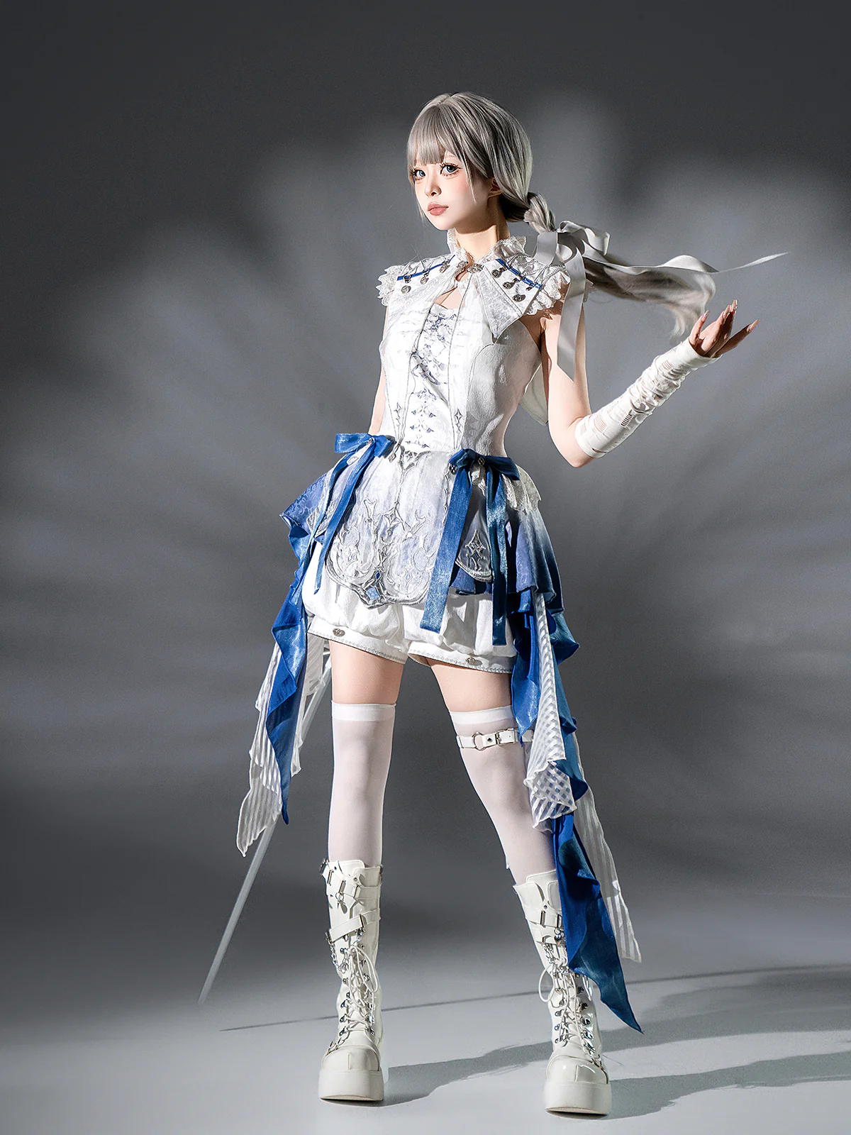 Blue Dragon Bone - Ouji Lolita Shorts Suit with Embroidery and Trailing - Image 2