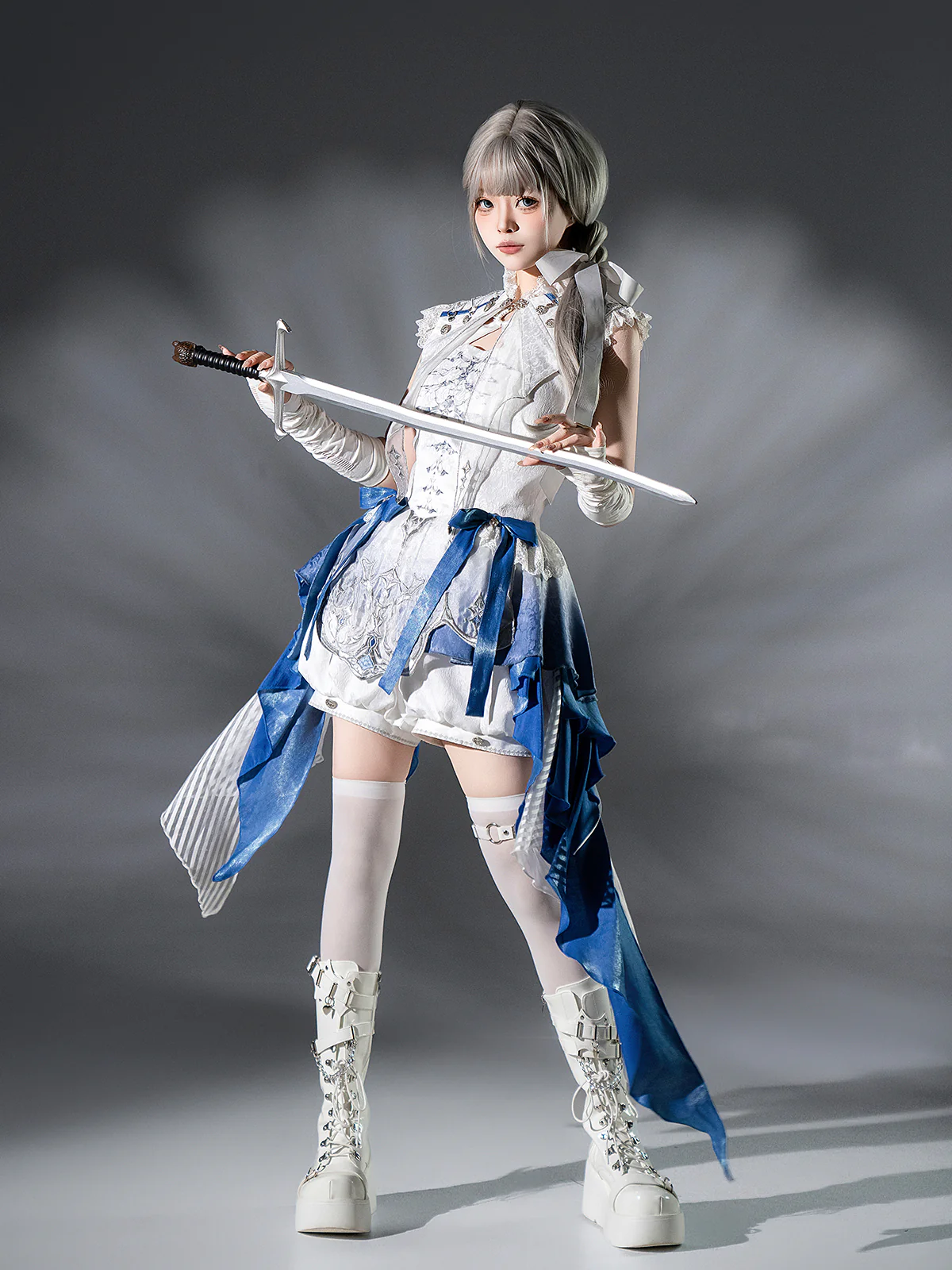 Blue Dragon Bone - Ouji Lolita Shorts Suit with Embroidery and Trailing - Image 3